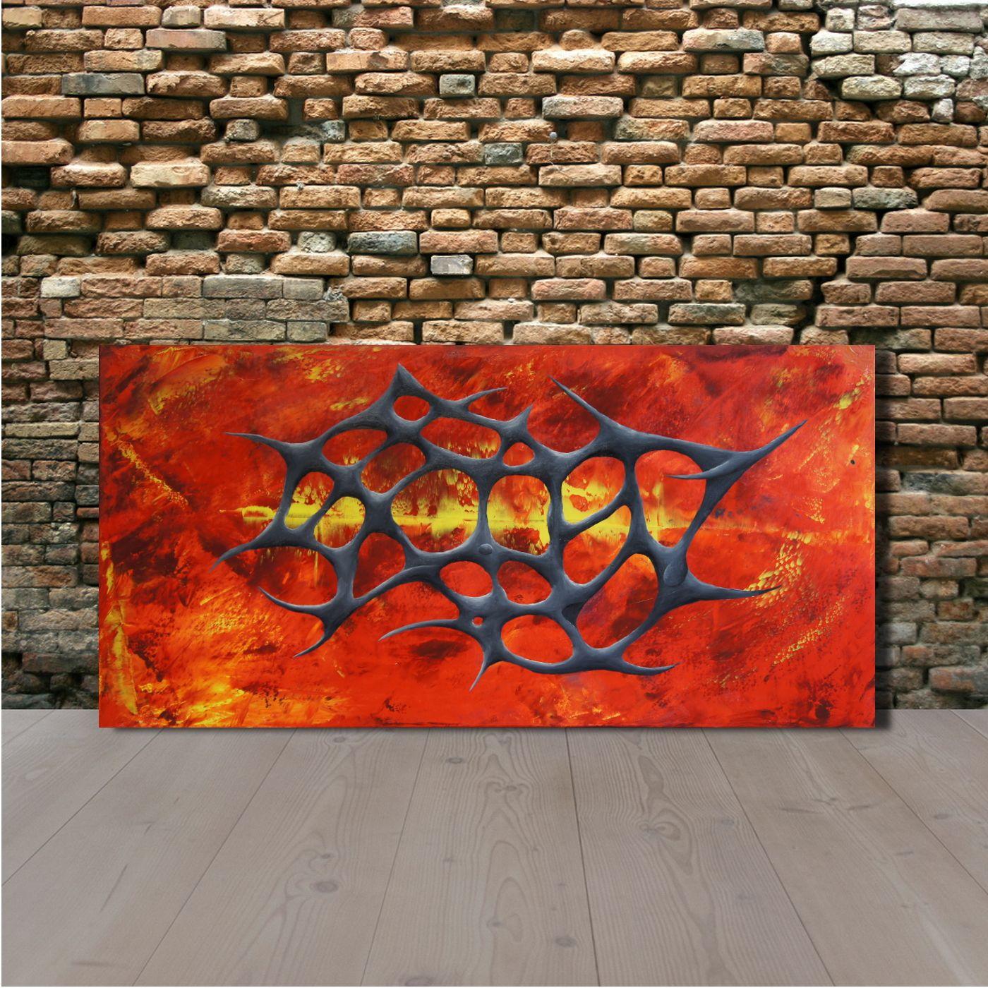 Vulcano Forgiato (100 x 50 cm) XL olio (40 x 20 inche, Pittura, Olio su tela - Painting Astratto di Ansgar Dressler