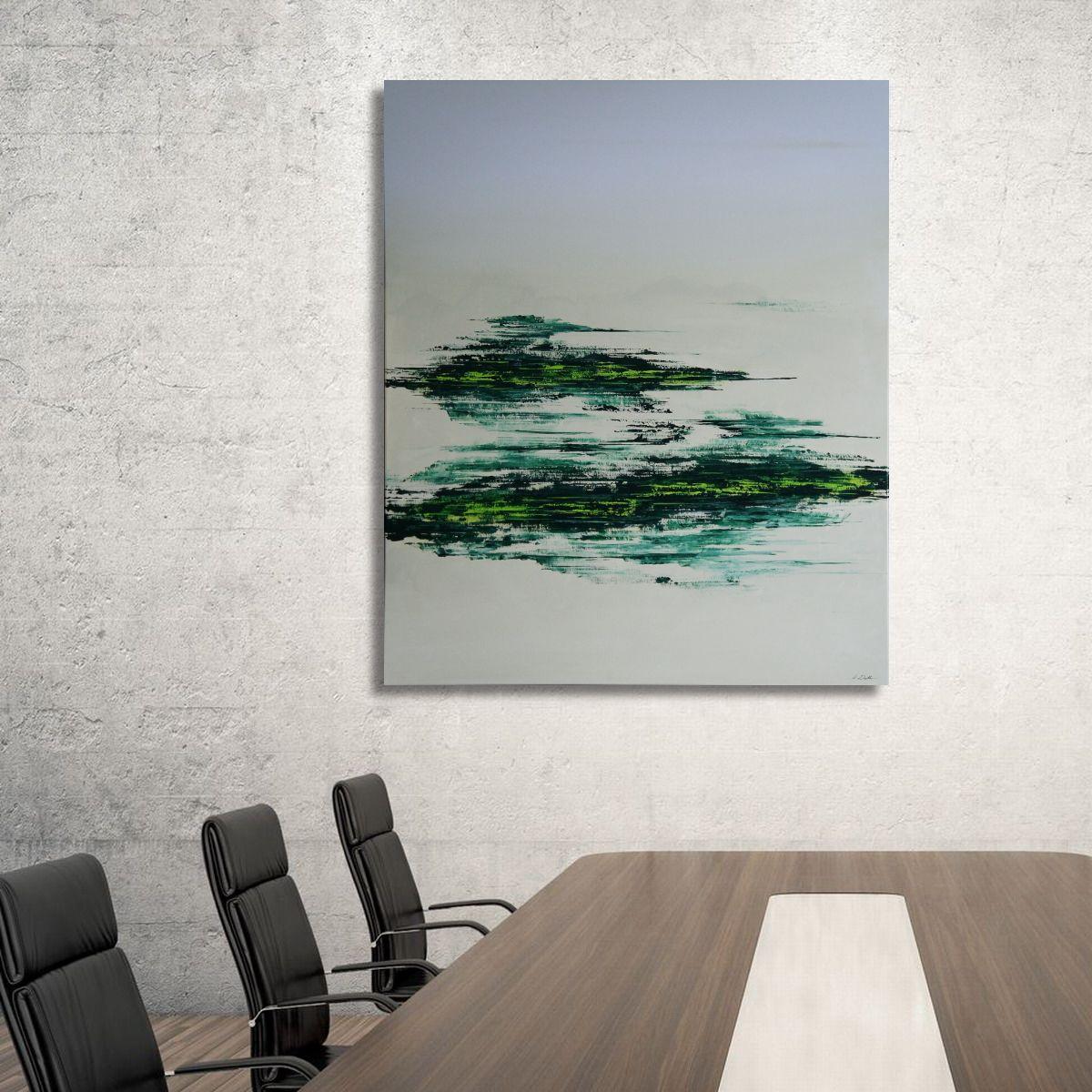 Verde muy abierto (100 x 120 cm) XXL (40 x 48 pulgadas, Pintura, Acrílico sobre lienzo - Painting Abstracto de Ansgar Dressler