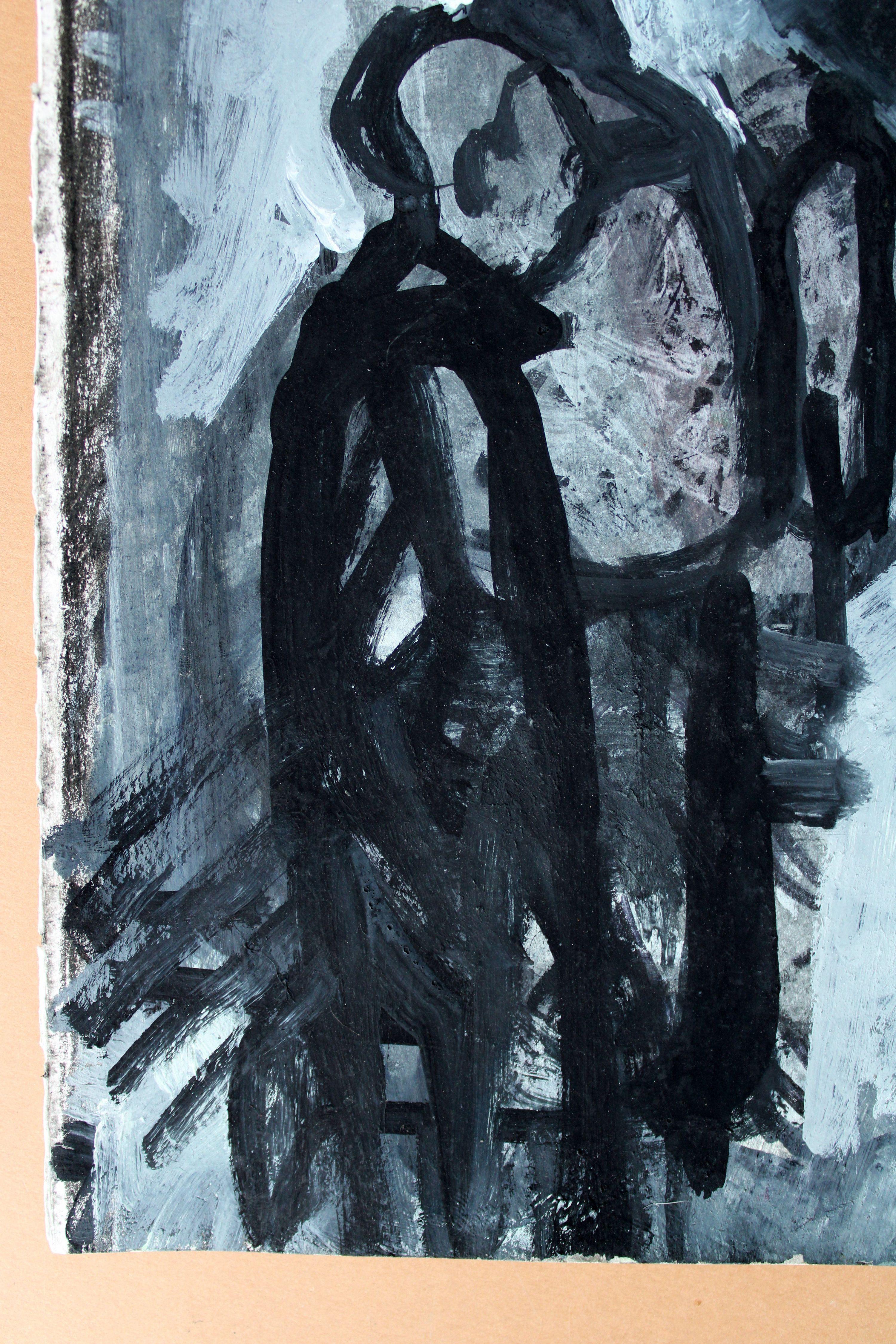 At the bus station. 2021, paper, acrylic, 25x25 cm - Painting by Ansis Butnor