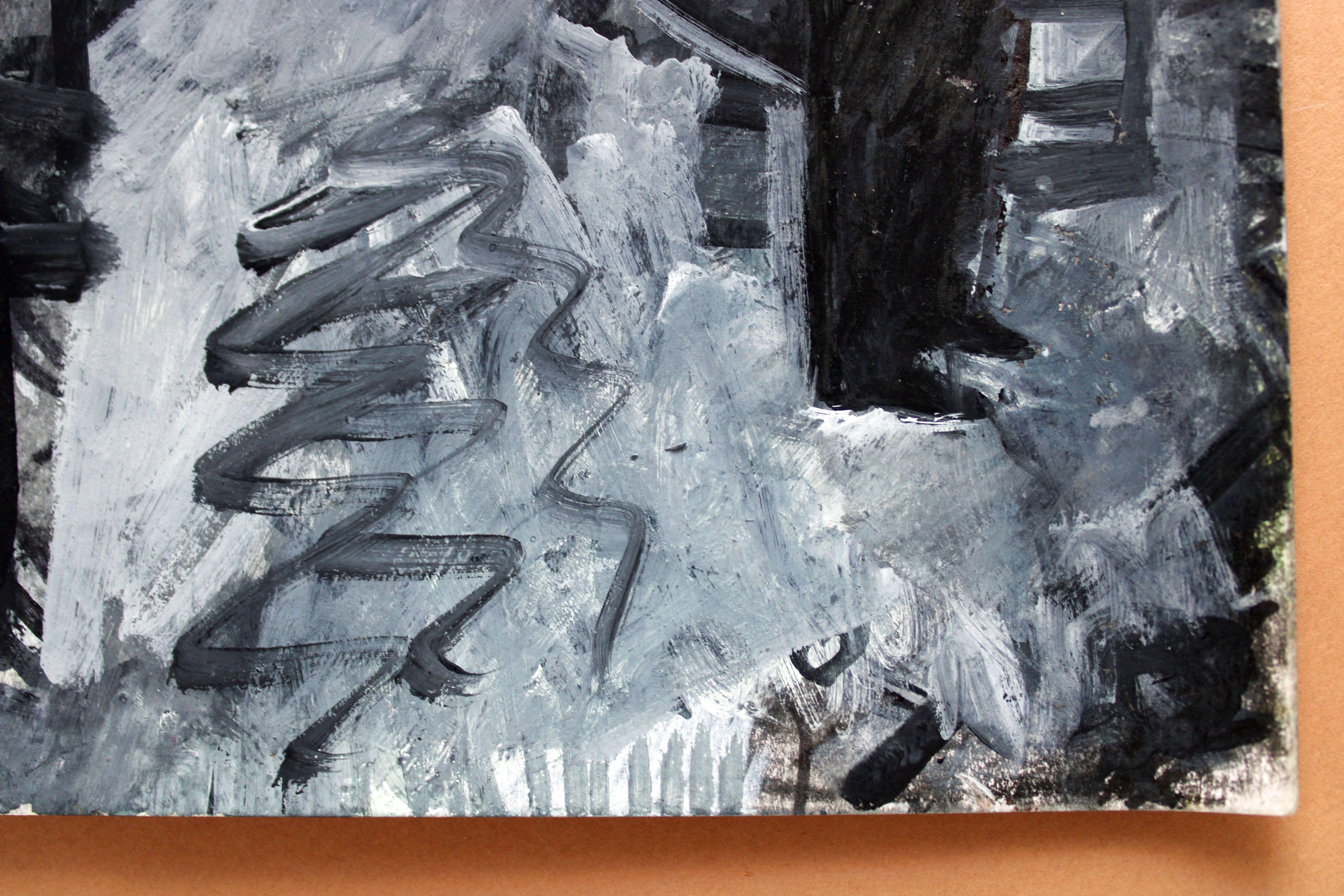 At the bus station. 2021, paper, acrylic, 25x25 cm For Sale 1