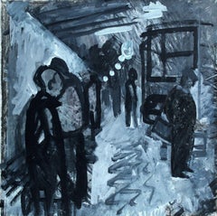 Alla stazione degli autobus. 2021, carta, acrilico, 25x25 cm