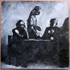 At the table. 2024., acrylic, paper, 25x25 cm