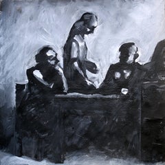 At the table. 2024., acrylic, paper, 25x25 cm