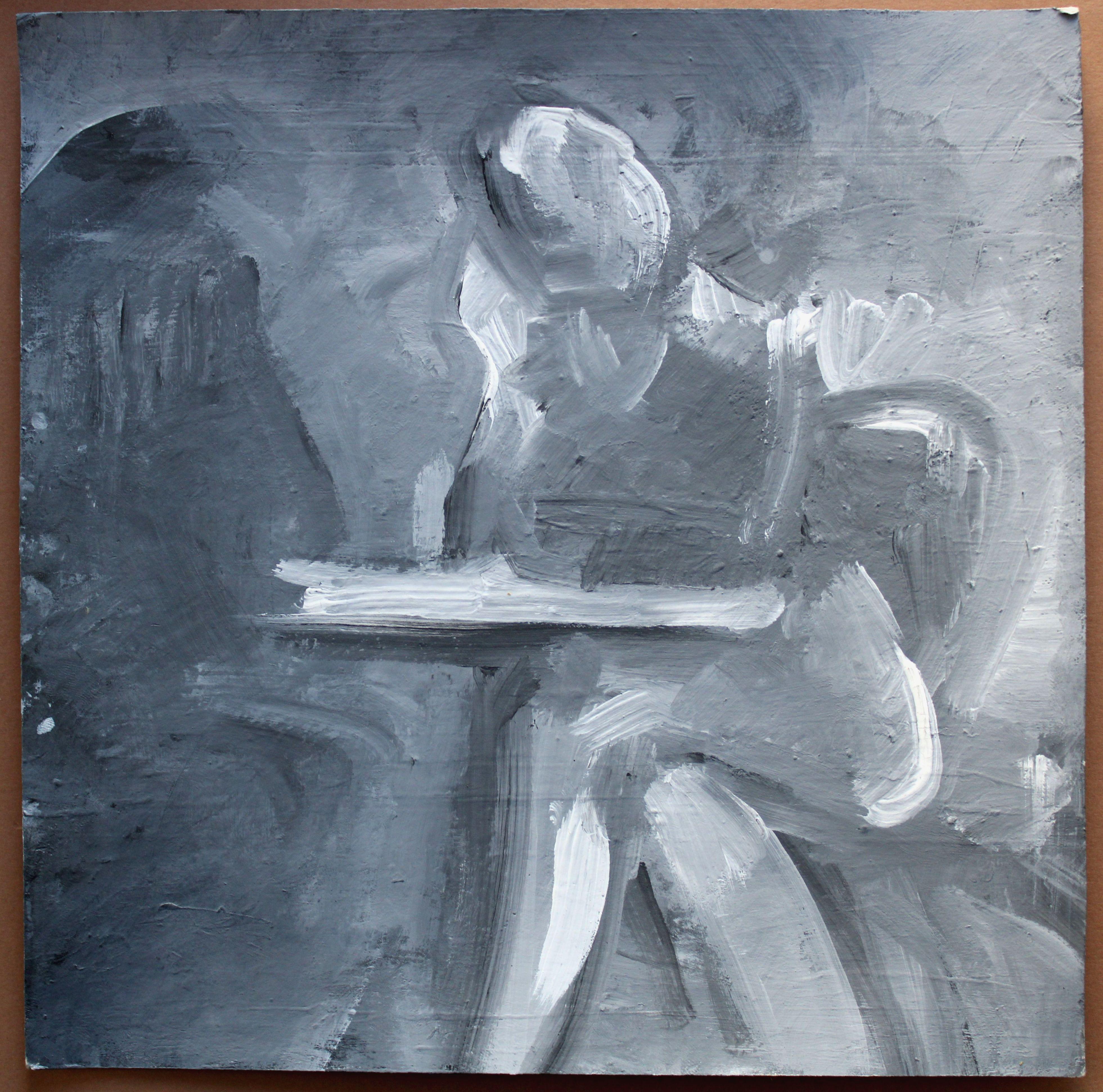 Cafe. 2024., acrylic, paper, 25x25 cm - Painting by Ansis Butnor