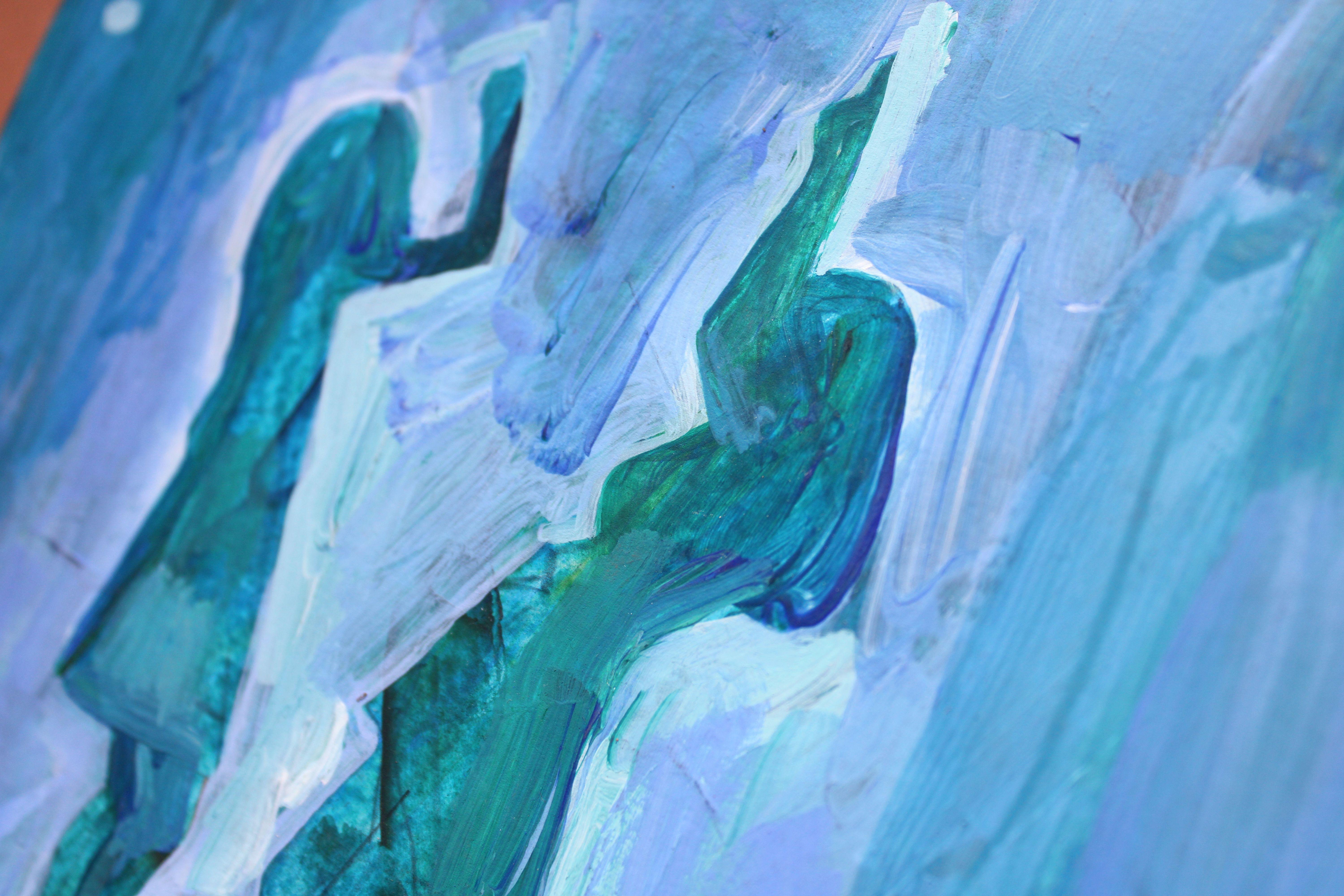 Dancers  2022, acrylic on paper, 25x25 cm For Sale 1