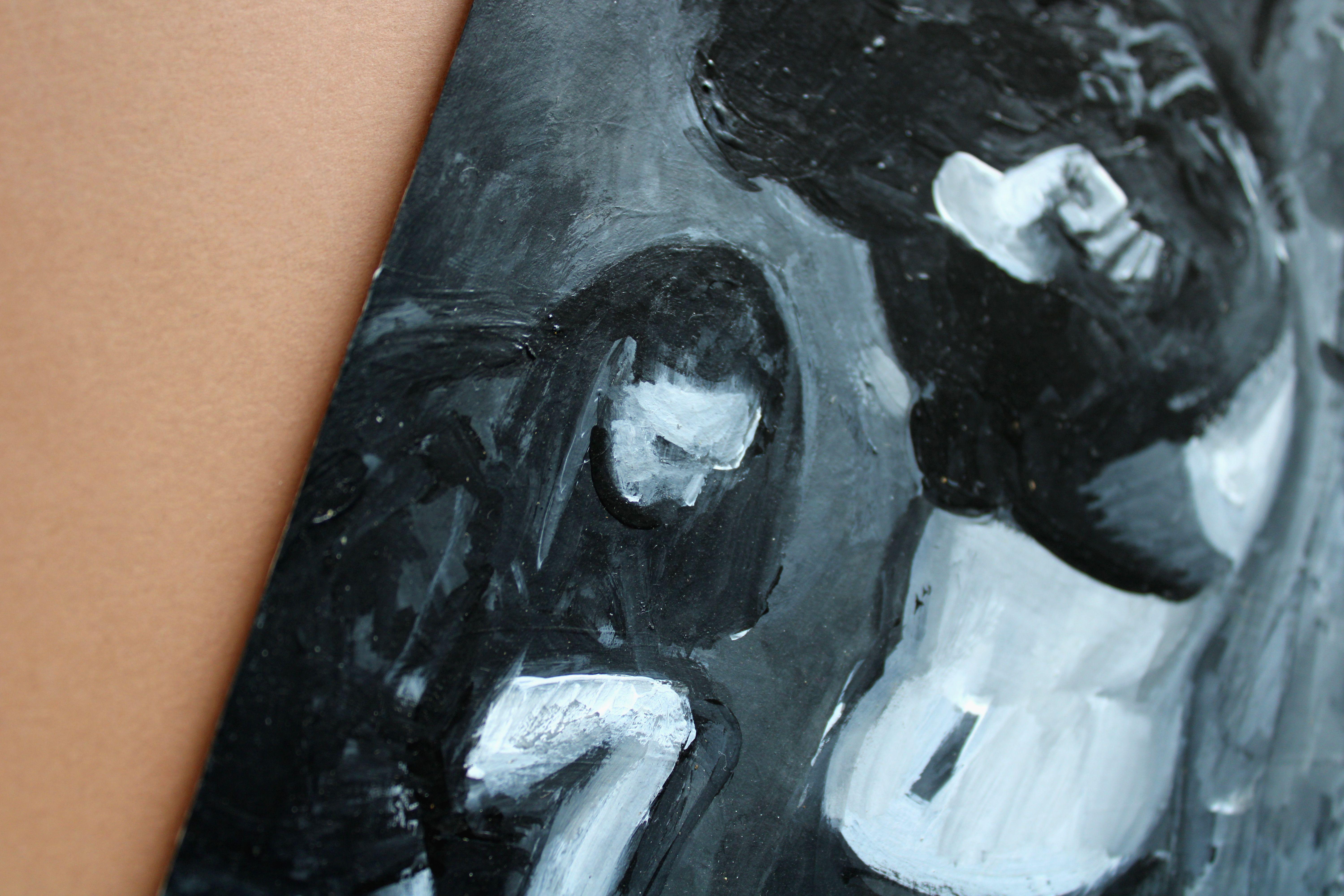 Im Schminkzimmer. 2024, Acryl auf Papier, 25x25 cm – Painting von Ansis Butnor