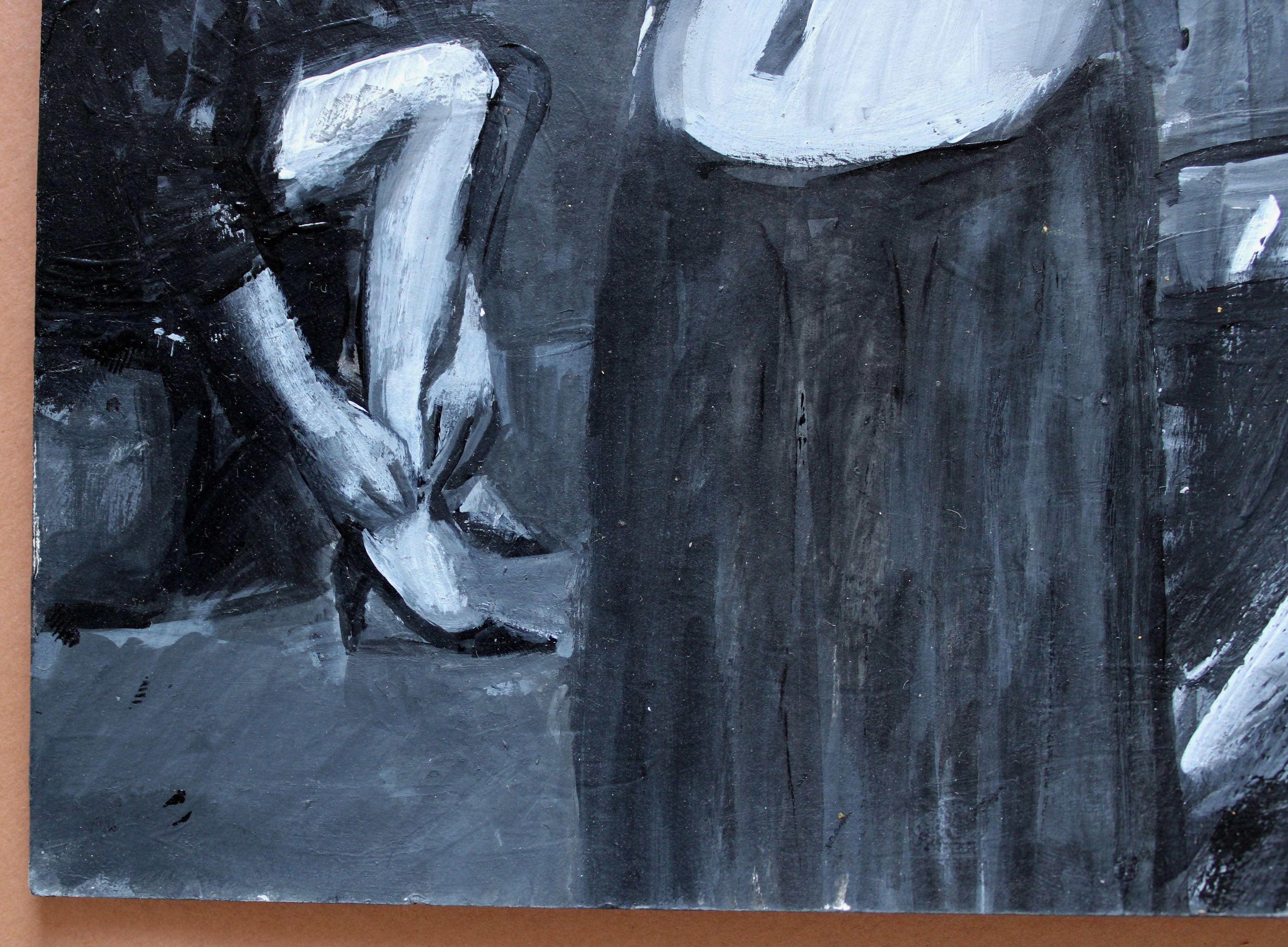 Im Schminkzimmer. 2024, Acryl auf Papier, 25x25 cm (Schwarz), Figurative Painting, von Ansis Butnor