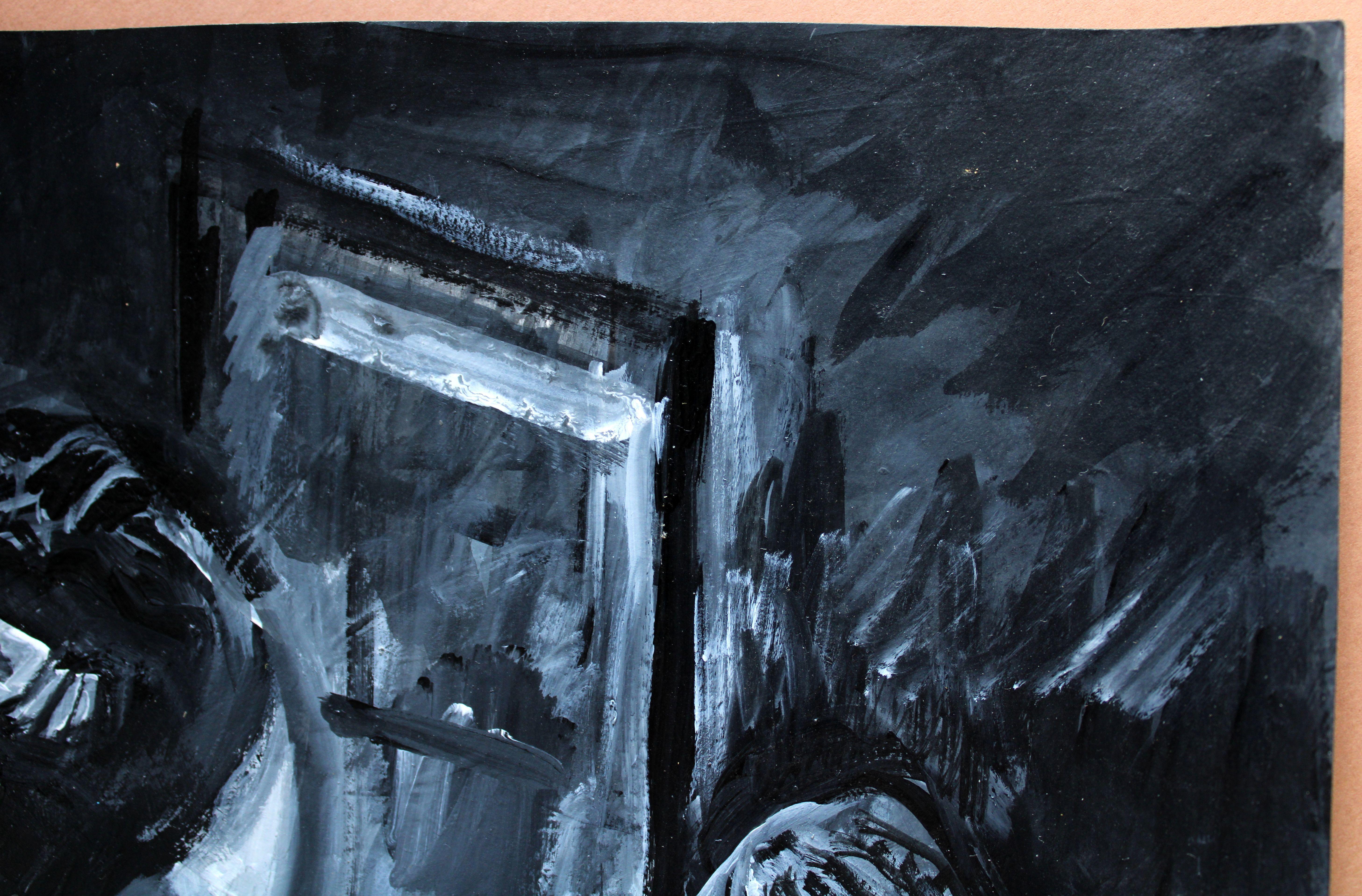 Im Schminkzimmer. 2024, Acryl auf Papier, 25x25 cm im Angebot 1