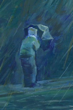 In the Rain. 2024., acrylic on paper, 25x25 cm
