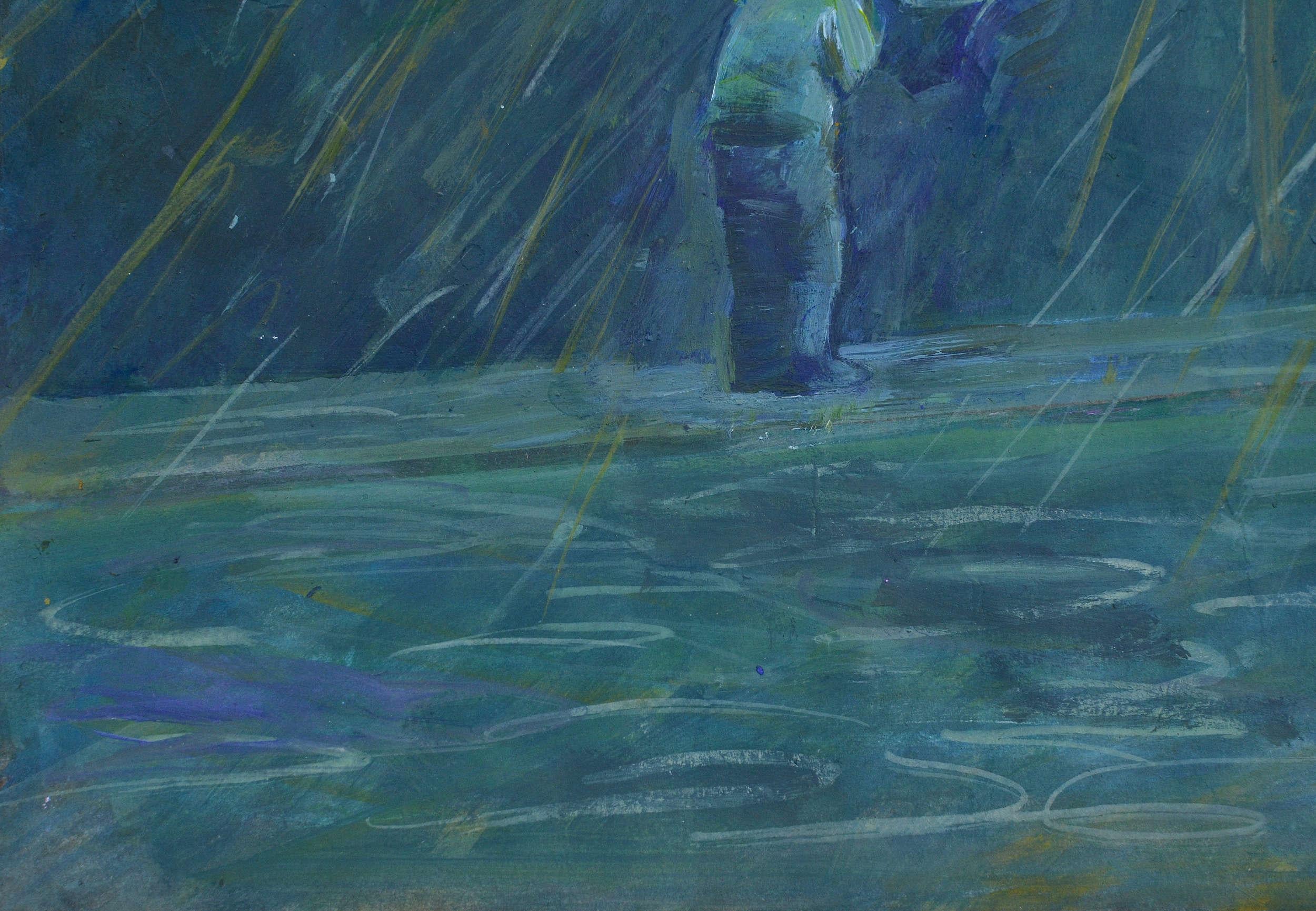 Im Regen. 2024., Acryl auf Papier, 25x25 cm im Angebot 1