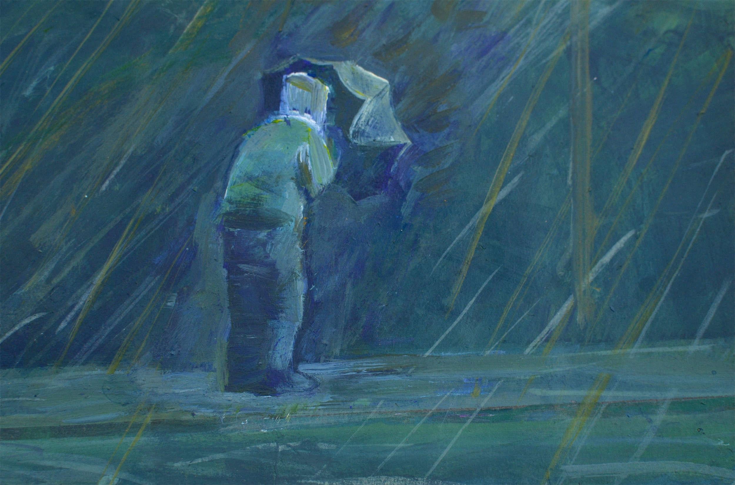 Im Regen. 2024., Acryl auf Papier, 25x25 cm im Angebot 2