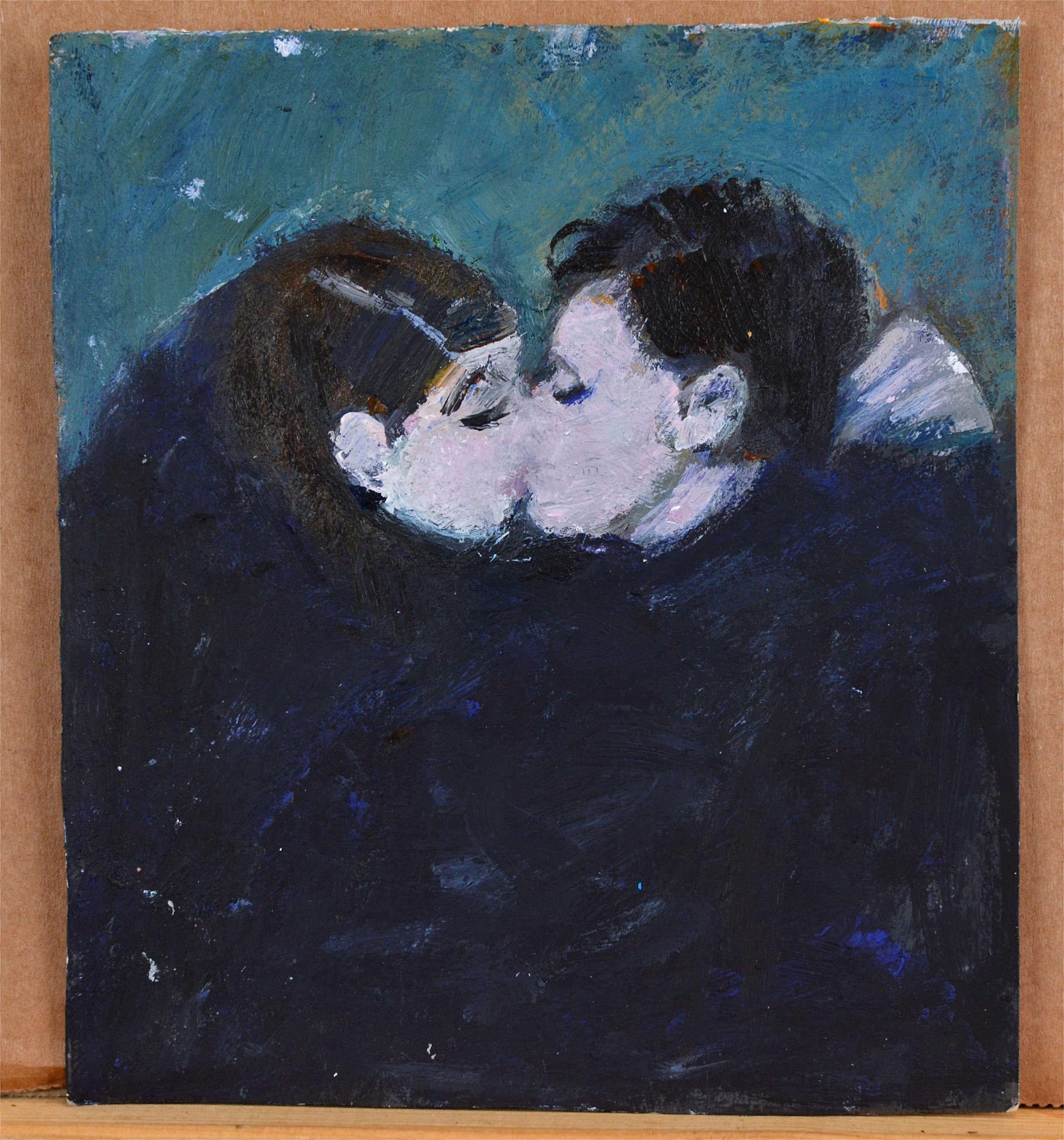 Kiss. 2025., acrylic on paper, 16x14 cm - Painting by Ansis Butnor