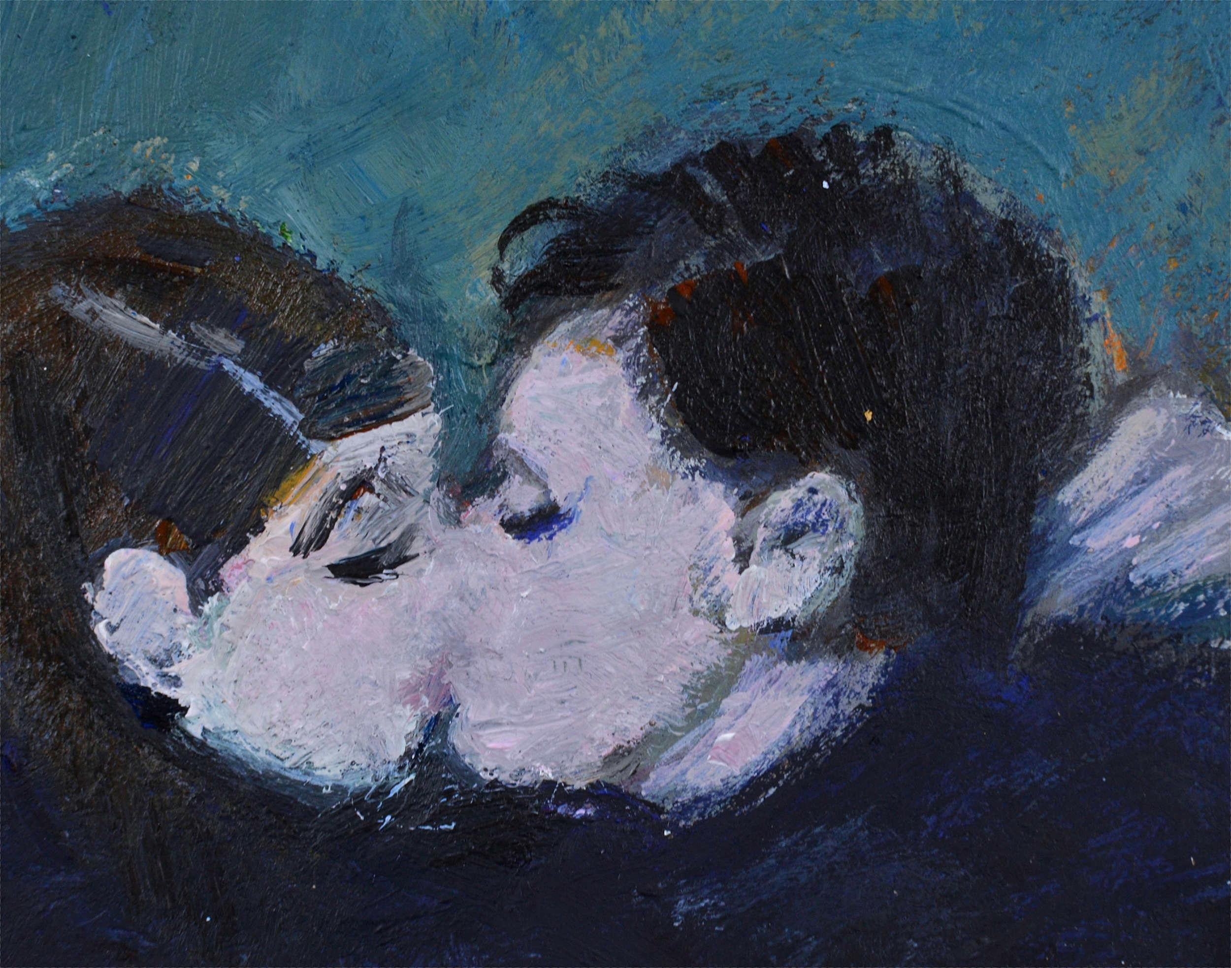 Kiss. 2025., acrylic on paper, 16x14 cm - Modern Painting by Ansis Butnor