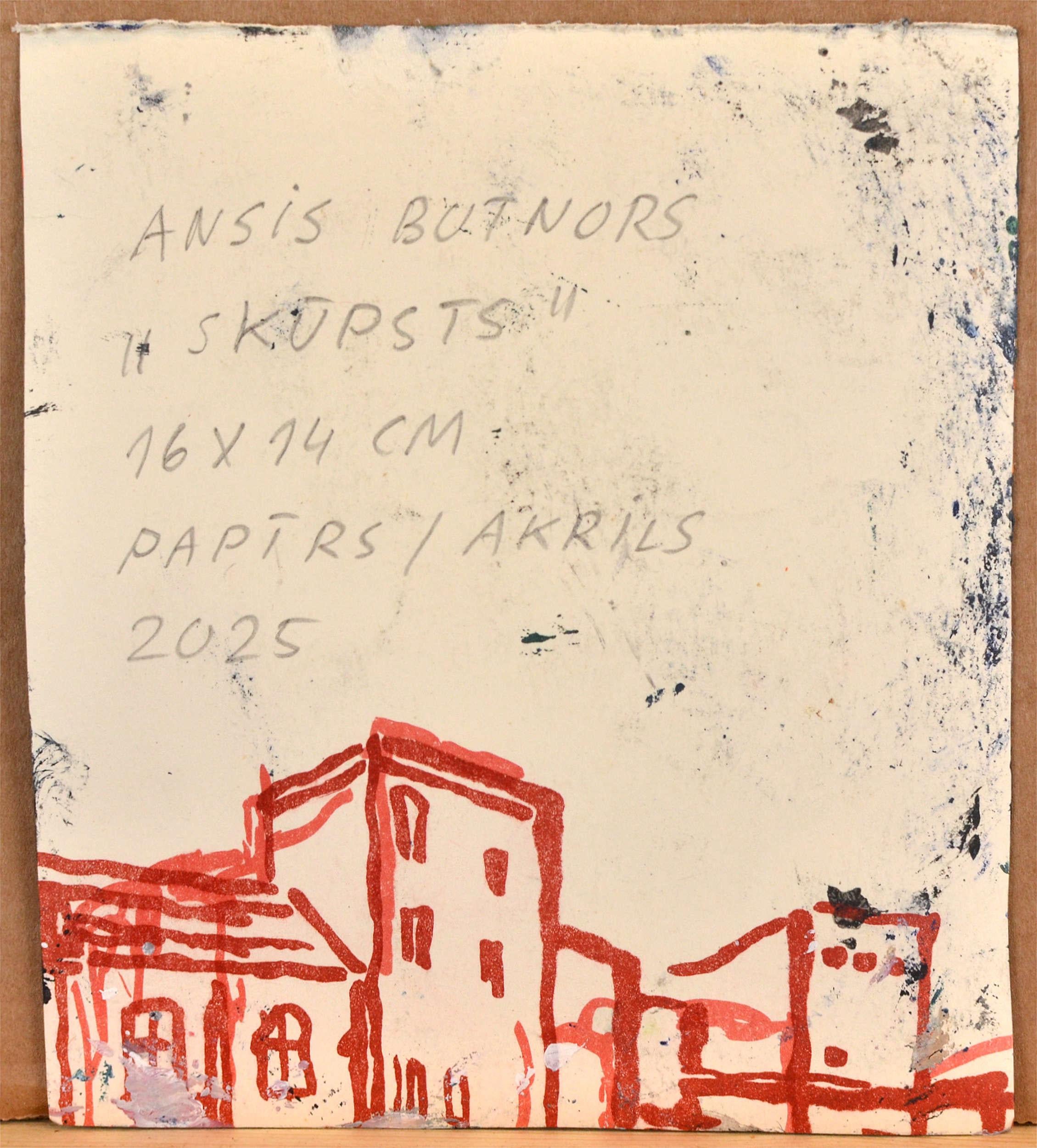 Kiss. 2025., acrylic on paper, 16x14 cm - Black Figurative Painting by Ansis Butnor