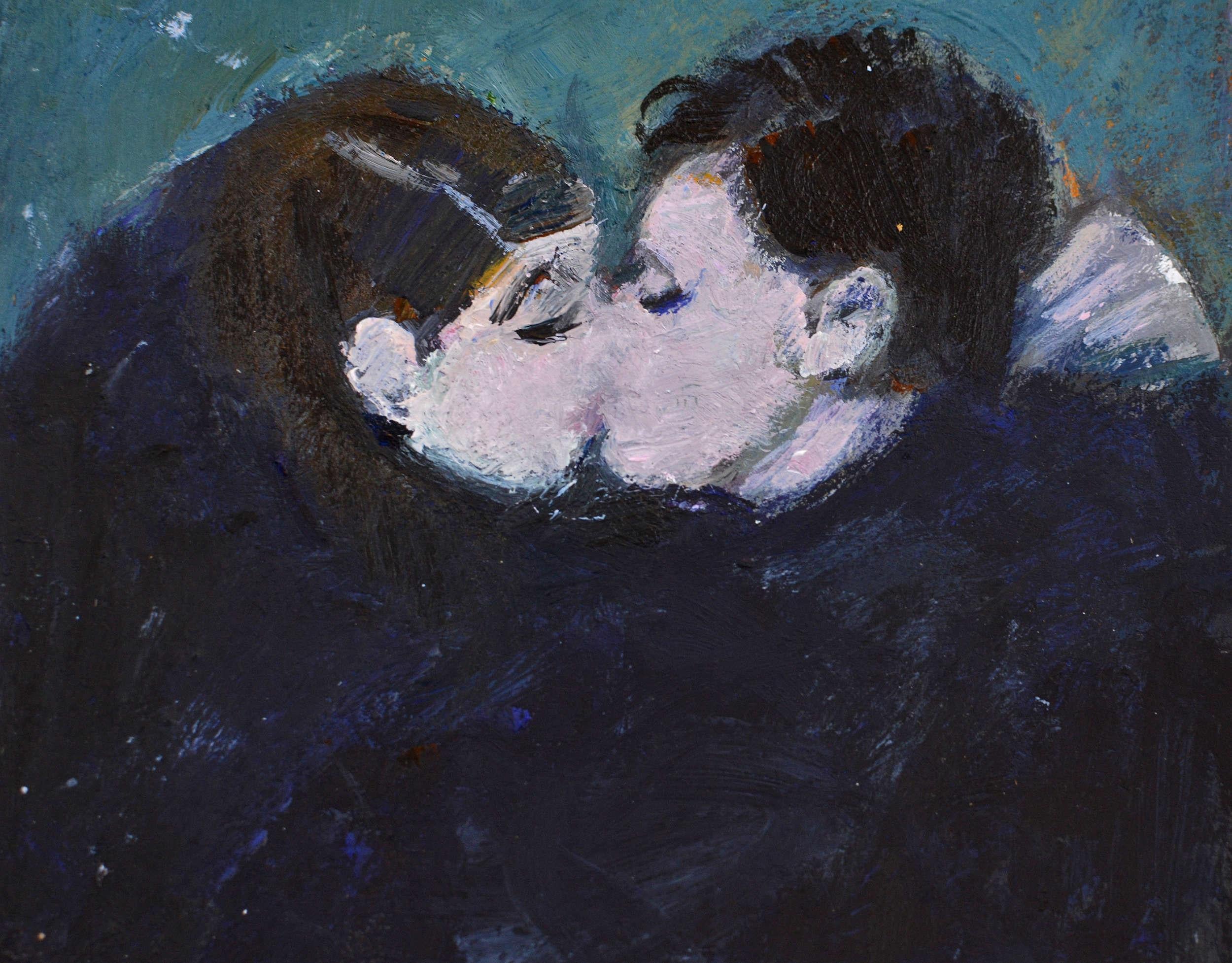 Kiss. 2025., acrylic on paper, 16x14 cm For Sale 1