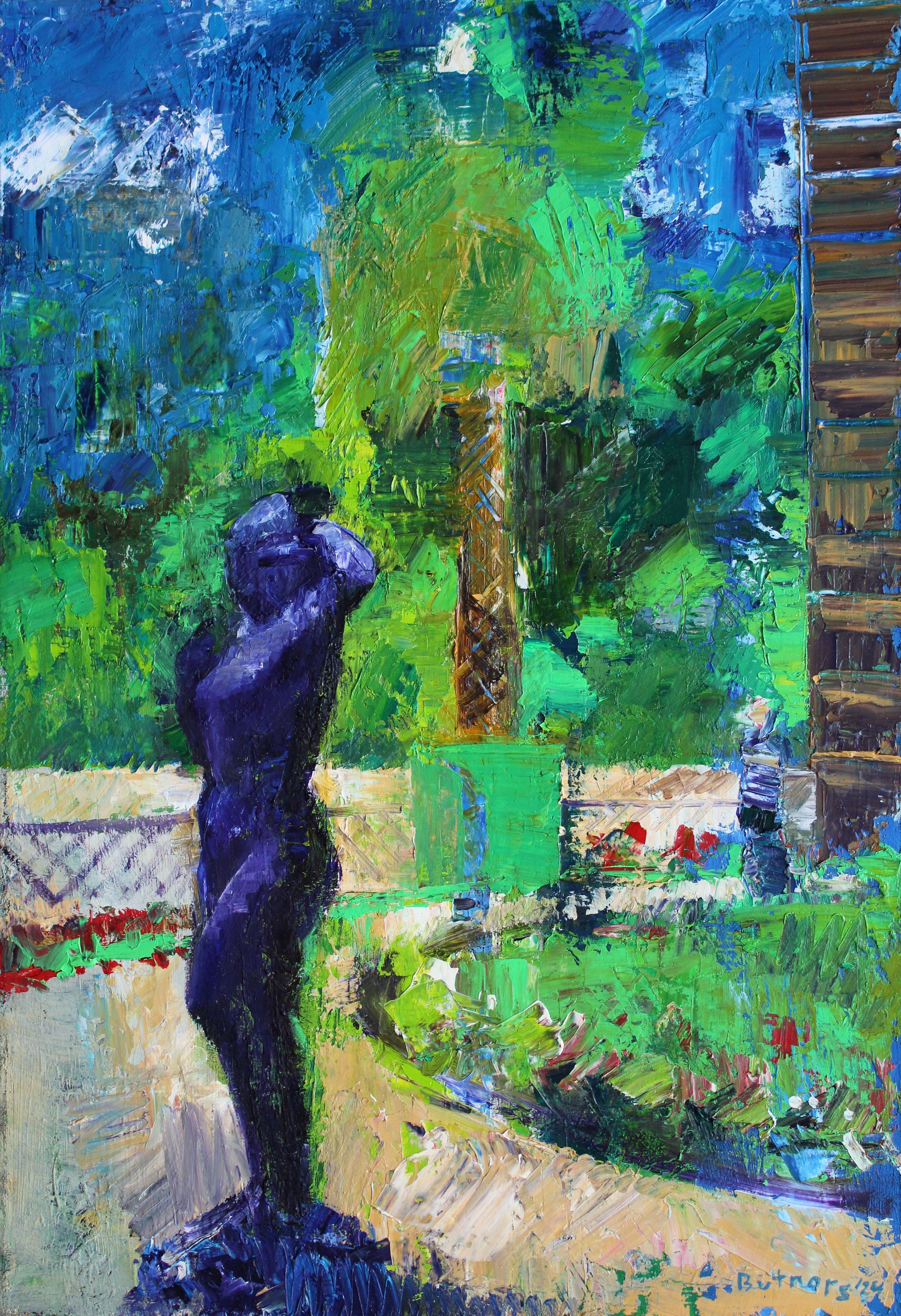 Luxembourg gardens. 2024, oil on canvas, 80x55 cm - Modern Painting by Ansis Butnor
