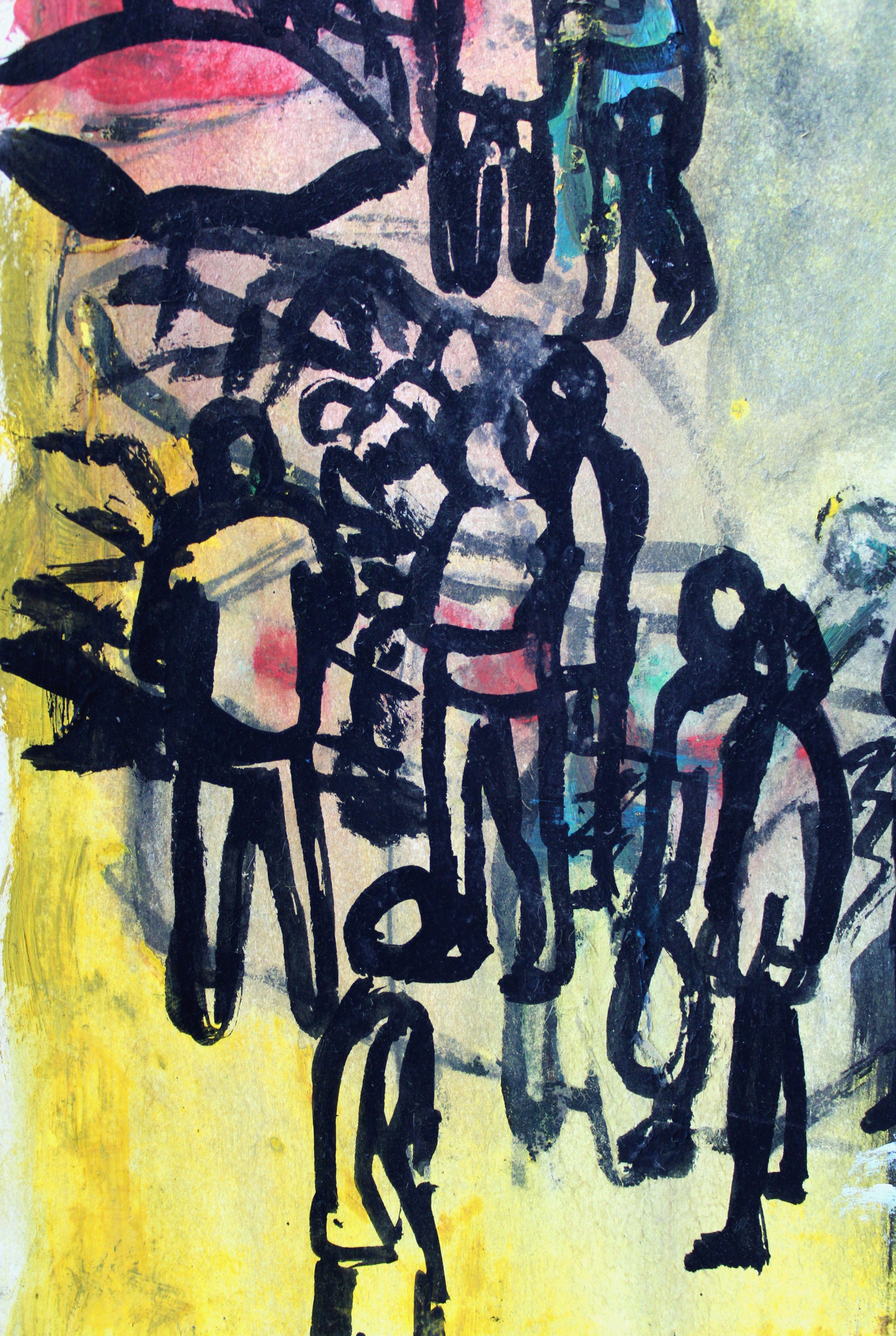 Markt. 2022, Papier, Gouache, 25x25 cm (Beige), Figurative Painting, von Ansis Butnor