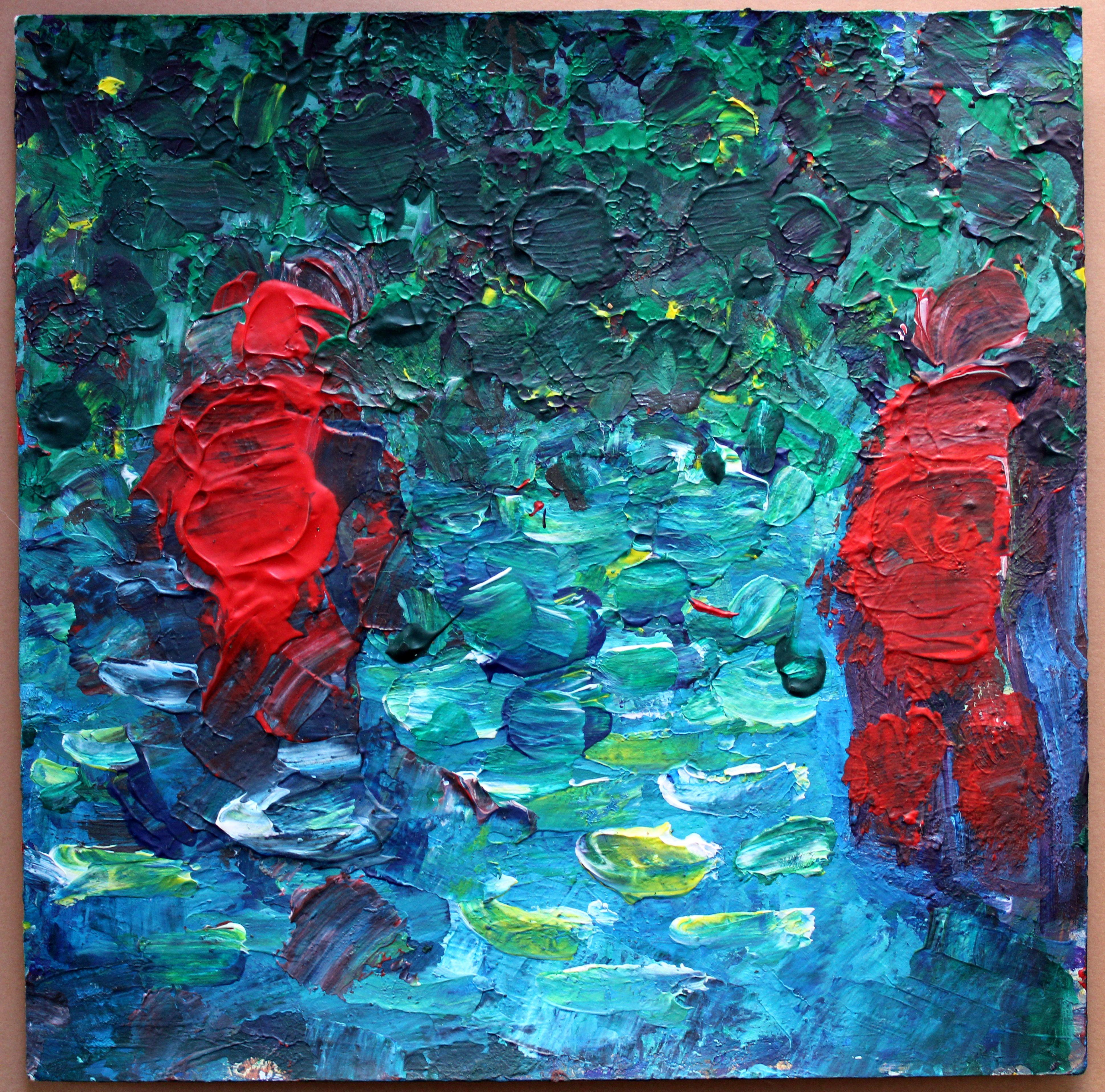Night swim. 2023, acrylique, papier, 25 x 25 cm - Painting de Ansis Butnor