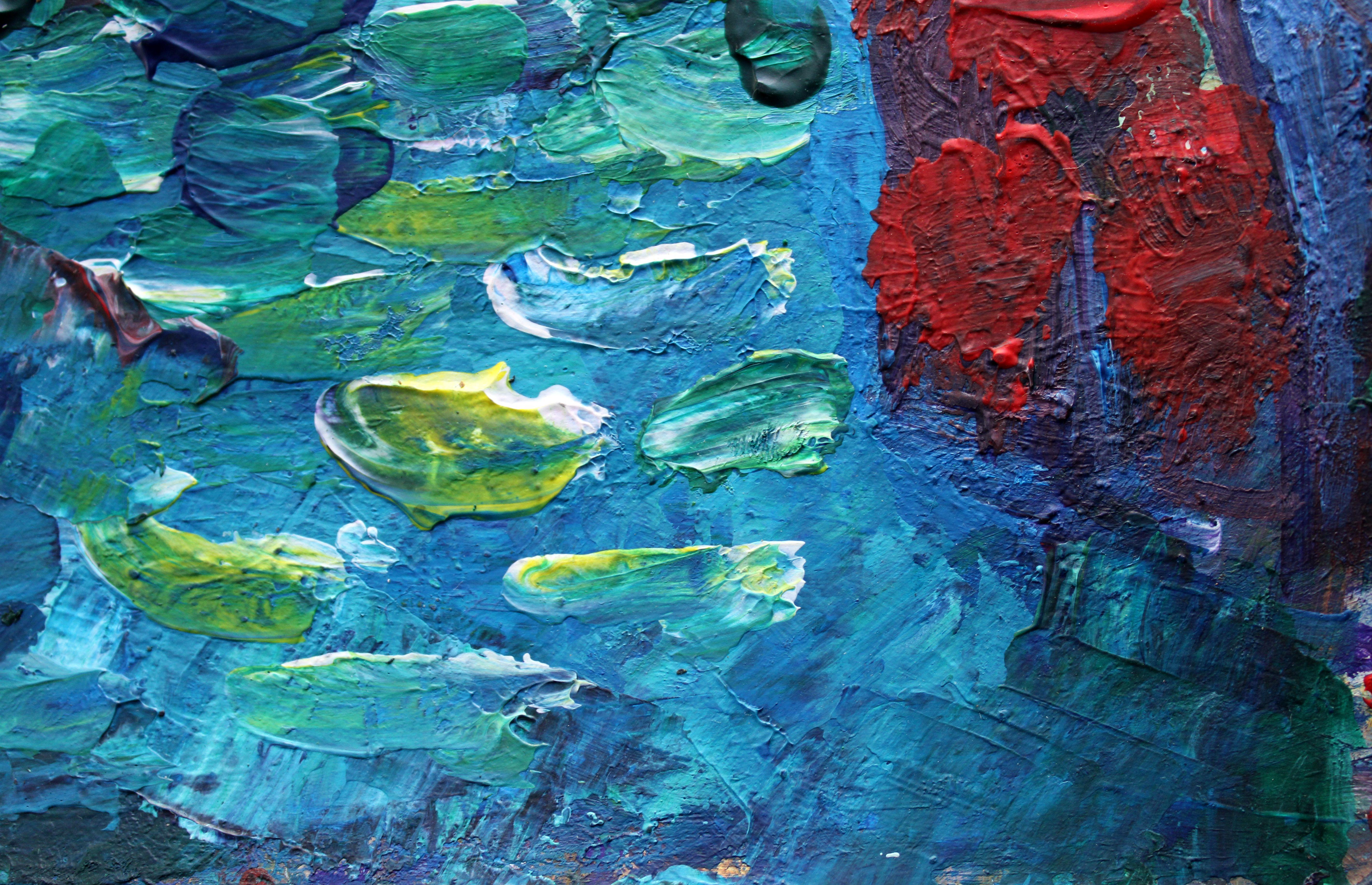 Night swim. 2023, acrylique, papier, 25 x 25 cm - Moderne Painting par Ansis Butnor