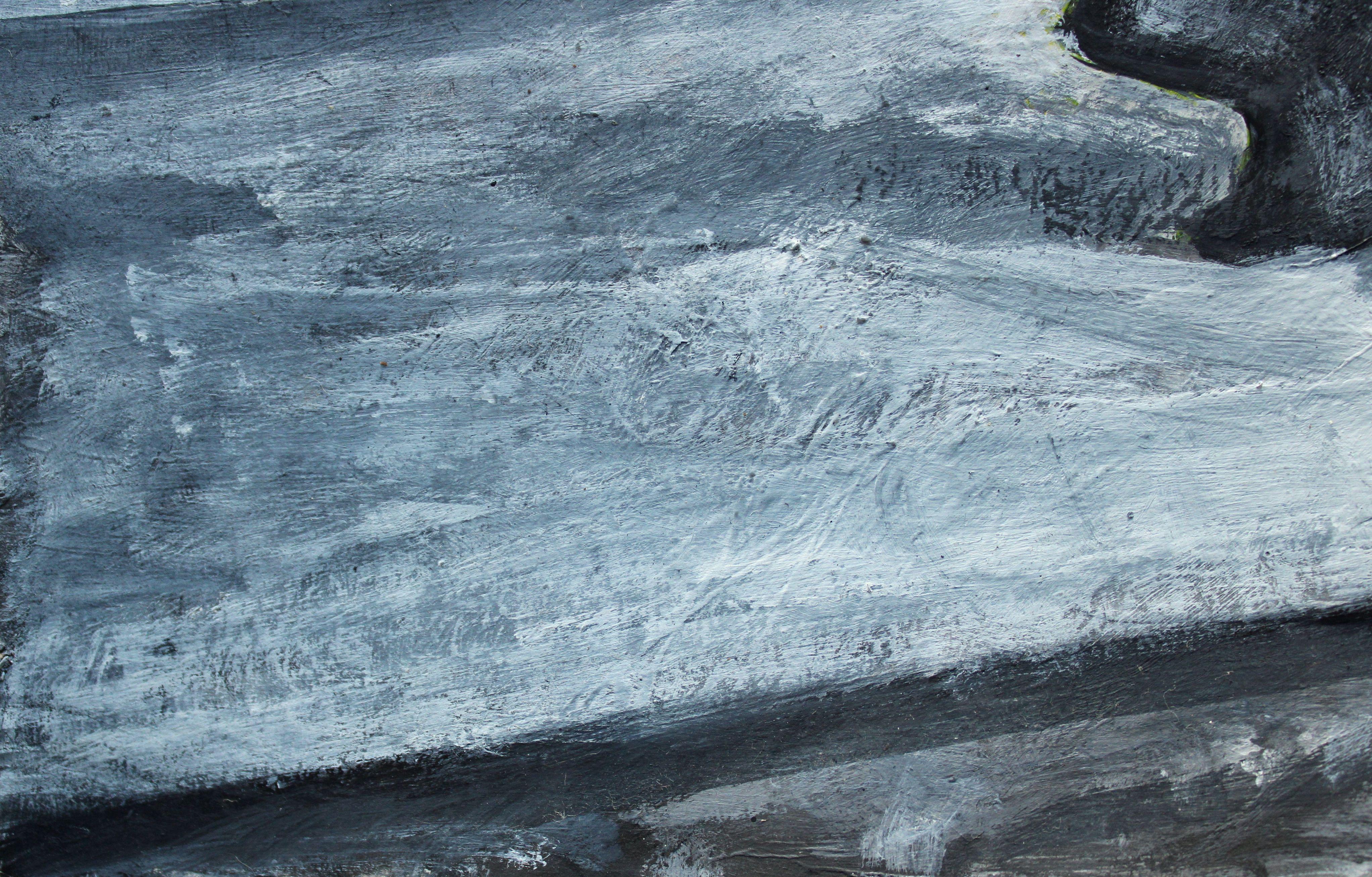 On the platform. 2022, gouache, paper, 25x25 cm - Gray Abstract Painting by Ansis Butnor