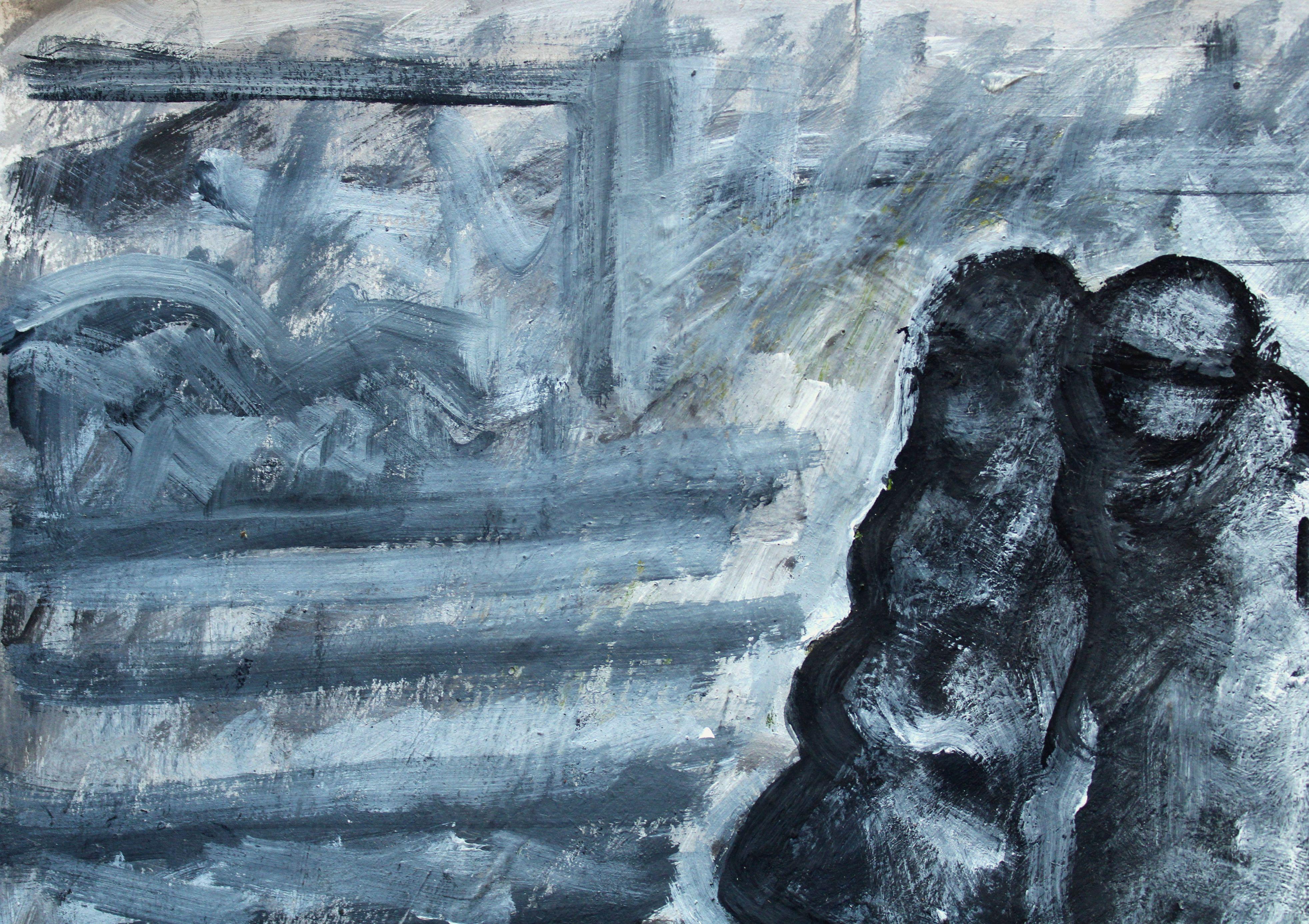 On the platform. 2022, gouache, paper, 25x25 cm For Sale 1