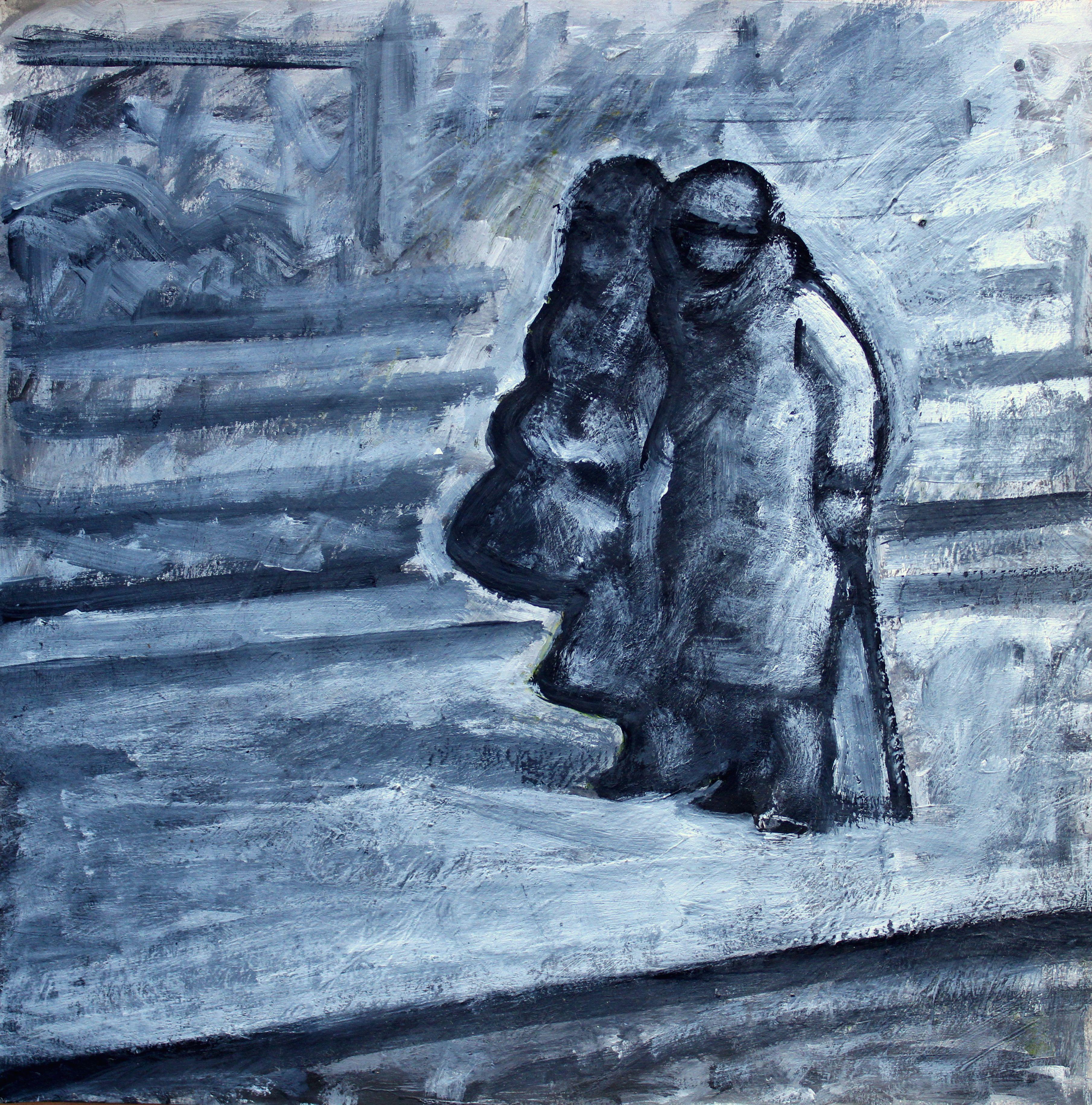 Sulla piattaforma. 2022, gouache, carta, 25x25 cm