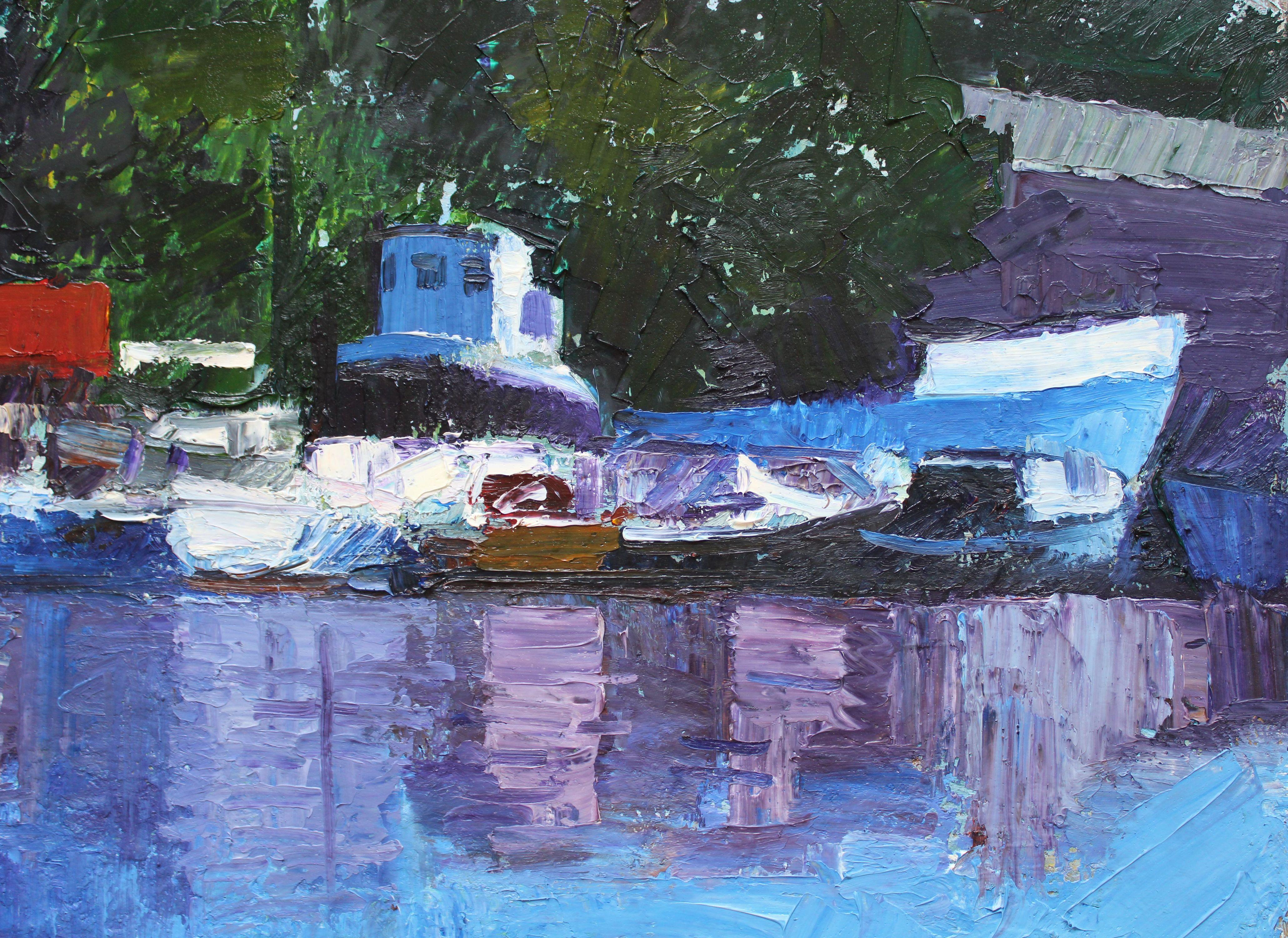 Port. 2024, oil on canvas, 60x80 cm - Purple Landscape Painting by Ansis Butnor