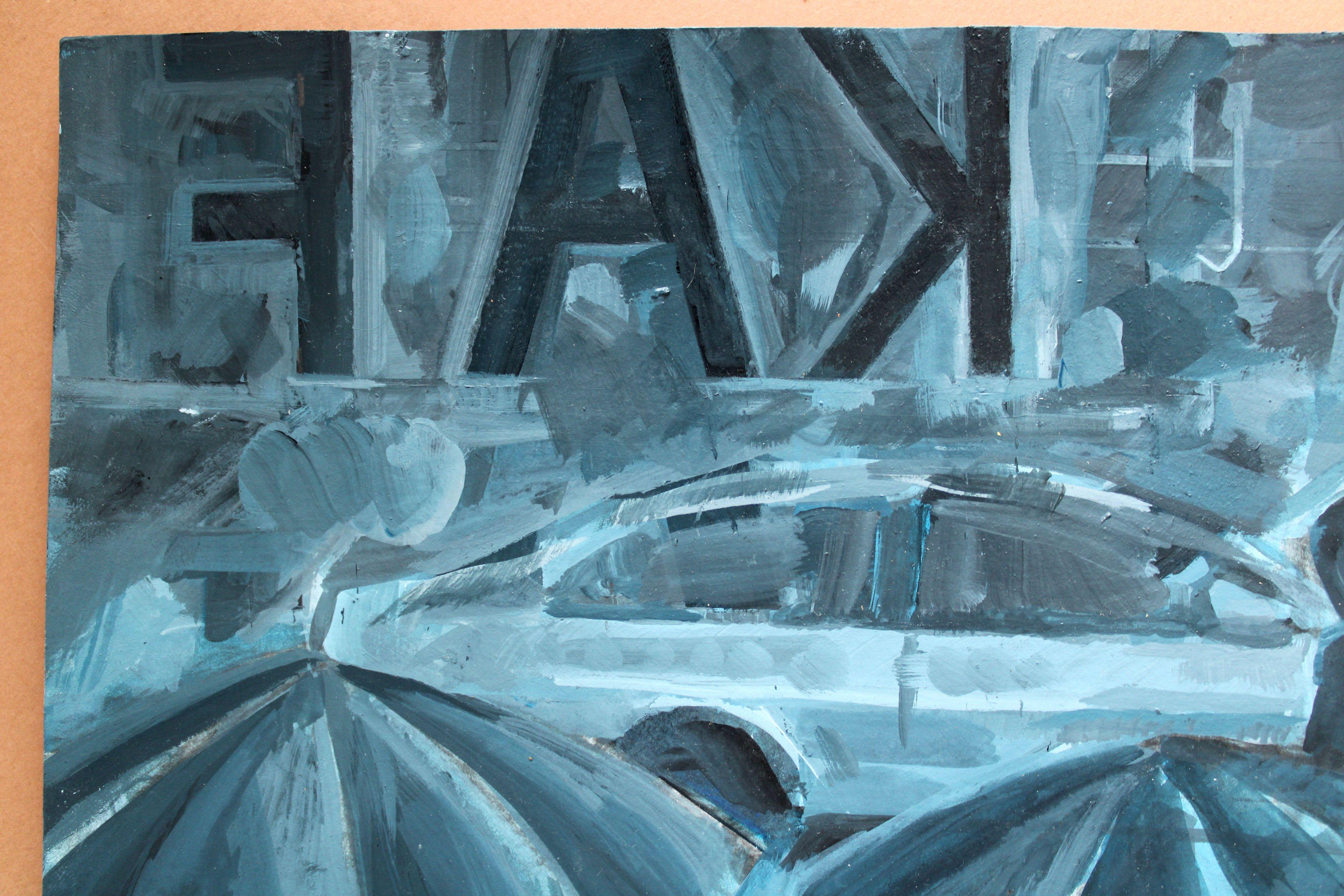 Regentag. 2023, Papier, Acryl, 25x25 cm (Blau), Figurative Painting, von Ansis Butnor