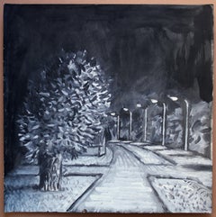 Road at night. 2021, gouache, paper, 25x25 cm