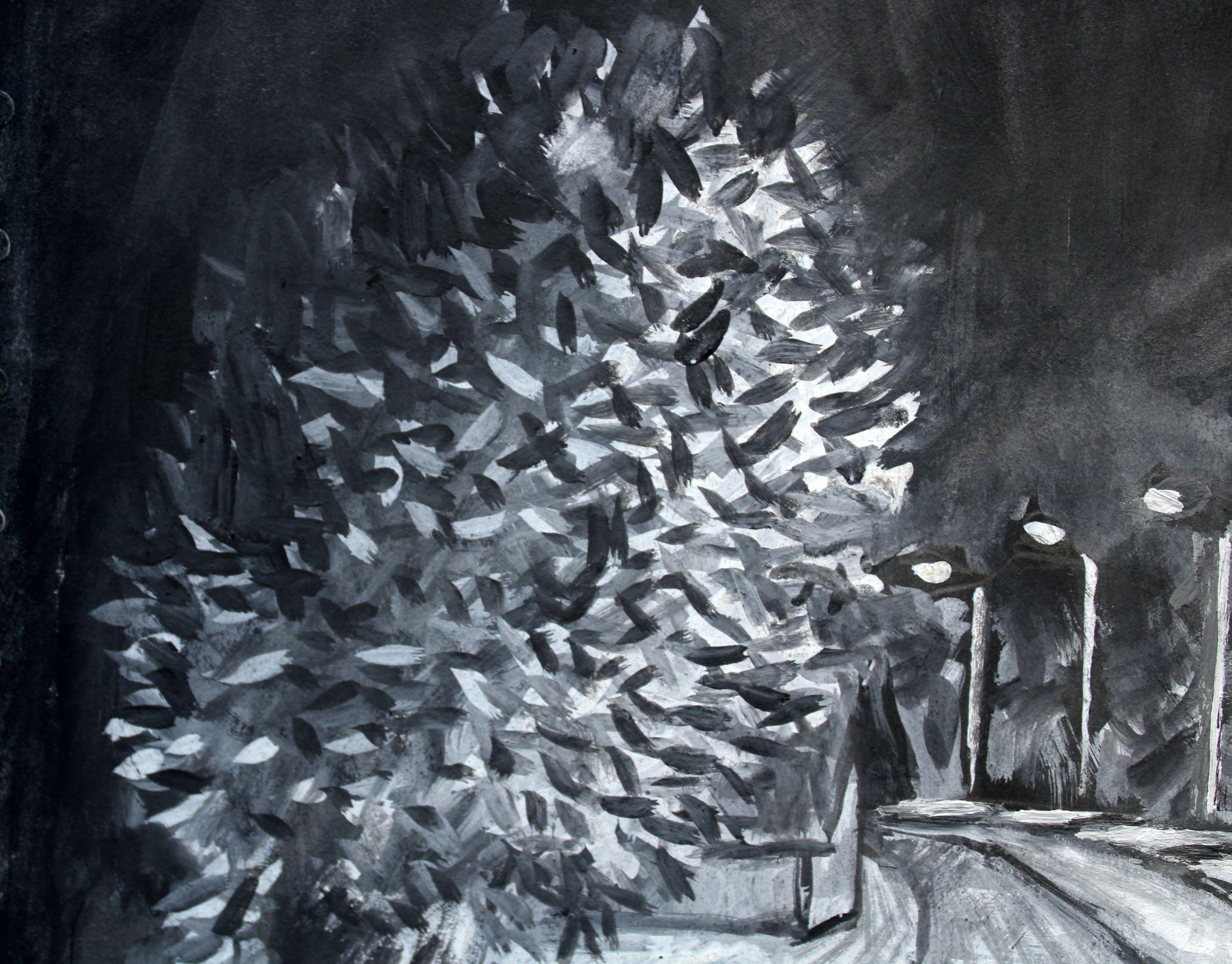 Straße bei Nacht. 2021, Gouache, Papier, 25x25 cm im Angebot 1