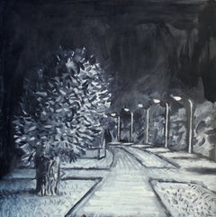 Road at night. 2021, gouache, paper, 25x25 cm
