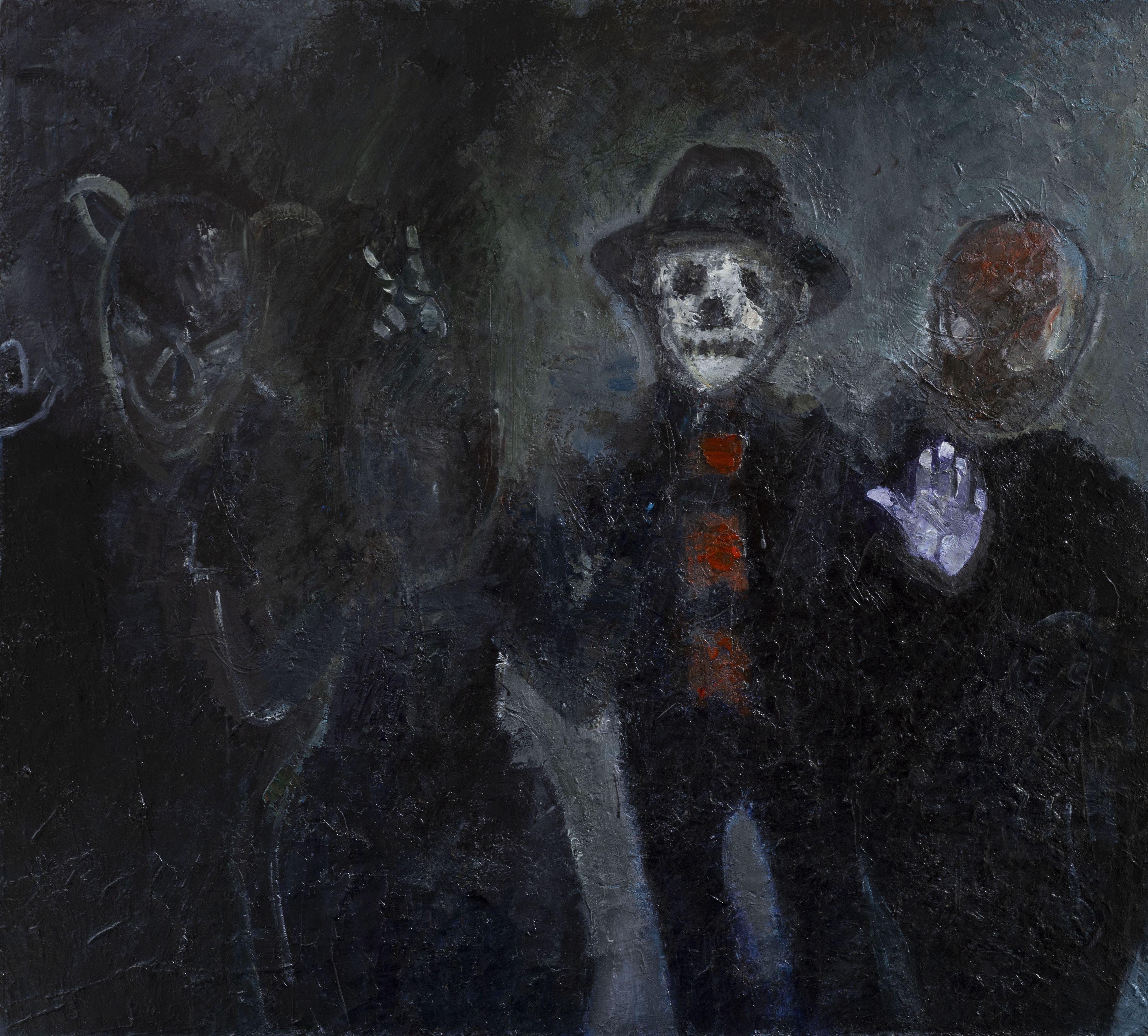 Treat or joke. 2024. Oil on canvas, 90X100 cm - Painting by Ansis Butnor