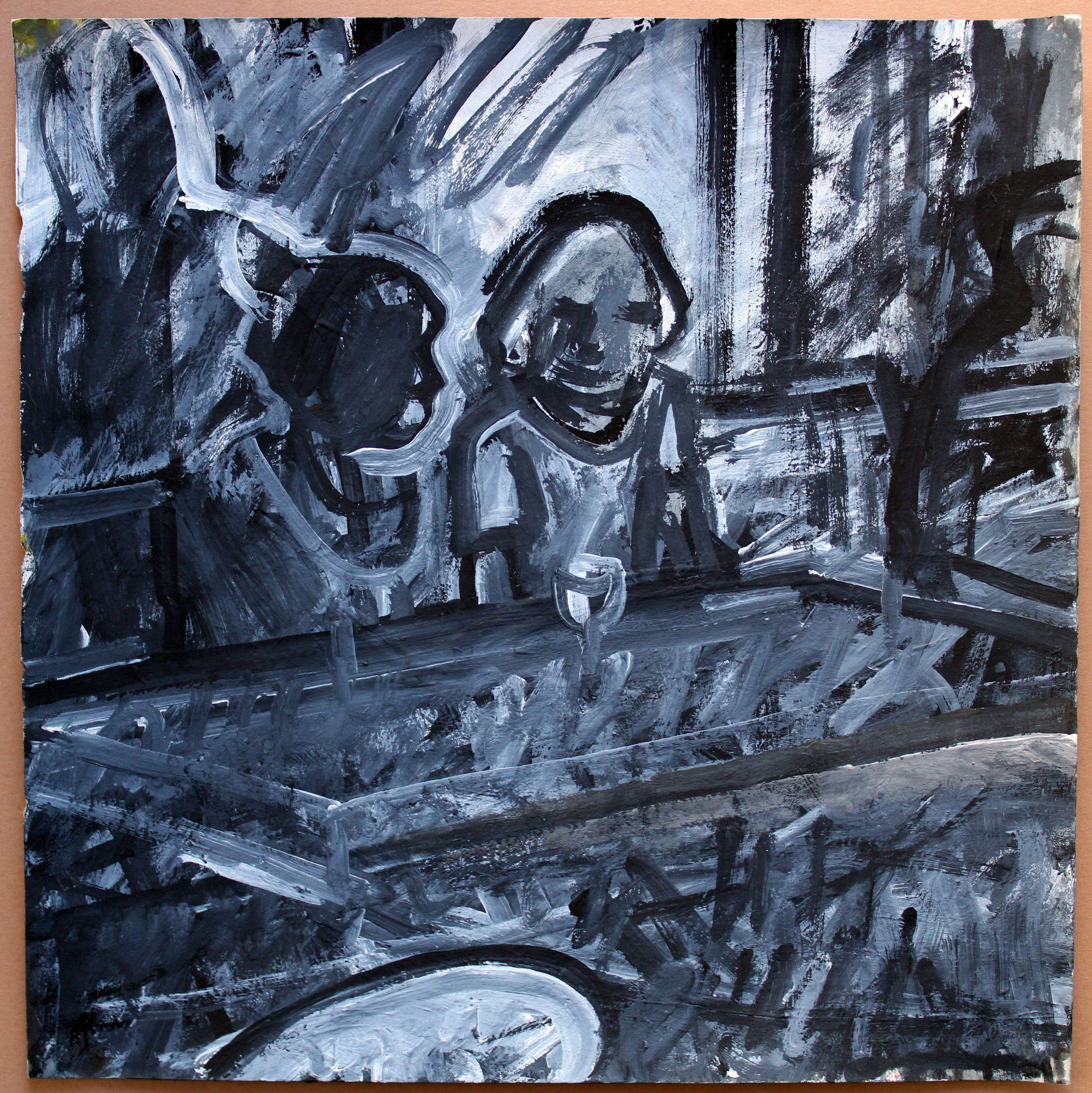 Due al bar. 2023, guazzo, carta, 25 x 25 cm - Painting di Ansis Butnor