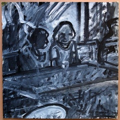 Two in the bar. 2023, gouache, paper, 25 x 25 cm