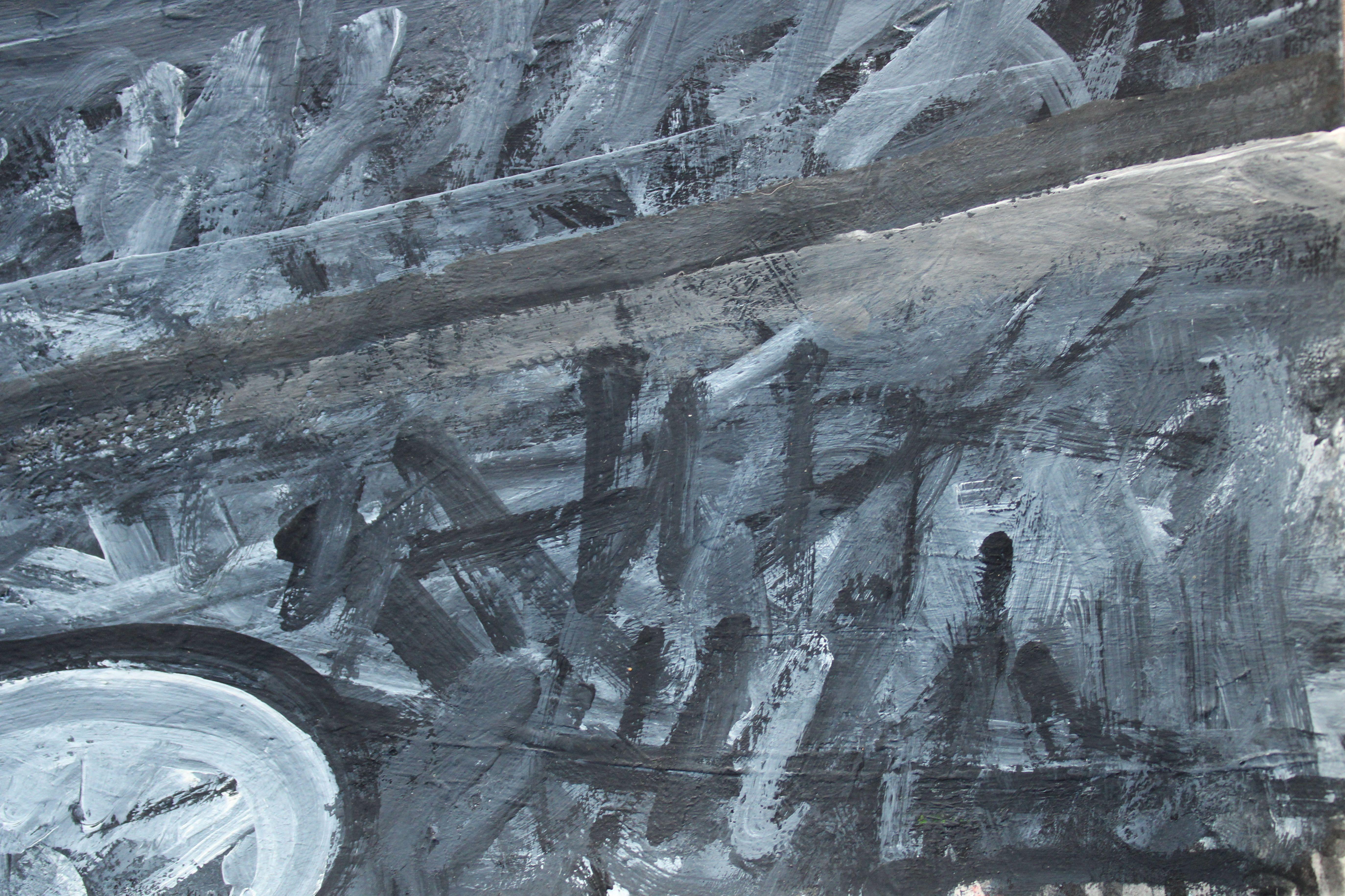 Due al bar. 2023, guazzo, carta, 25 x 25 cm - Abstract Painting Nero di Ansis Butnor