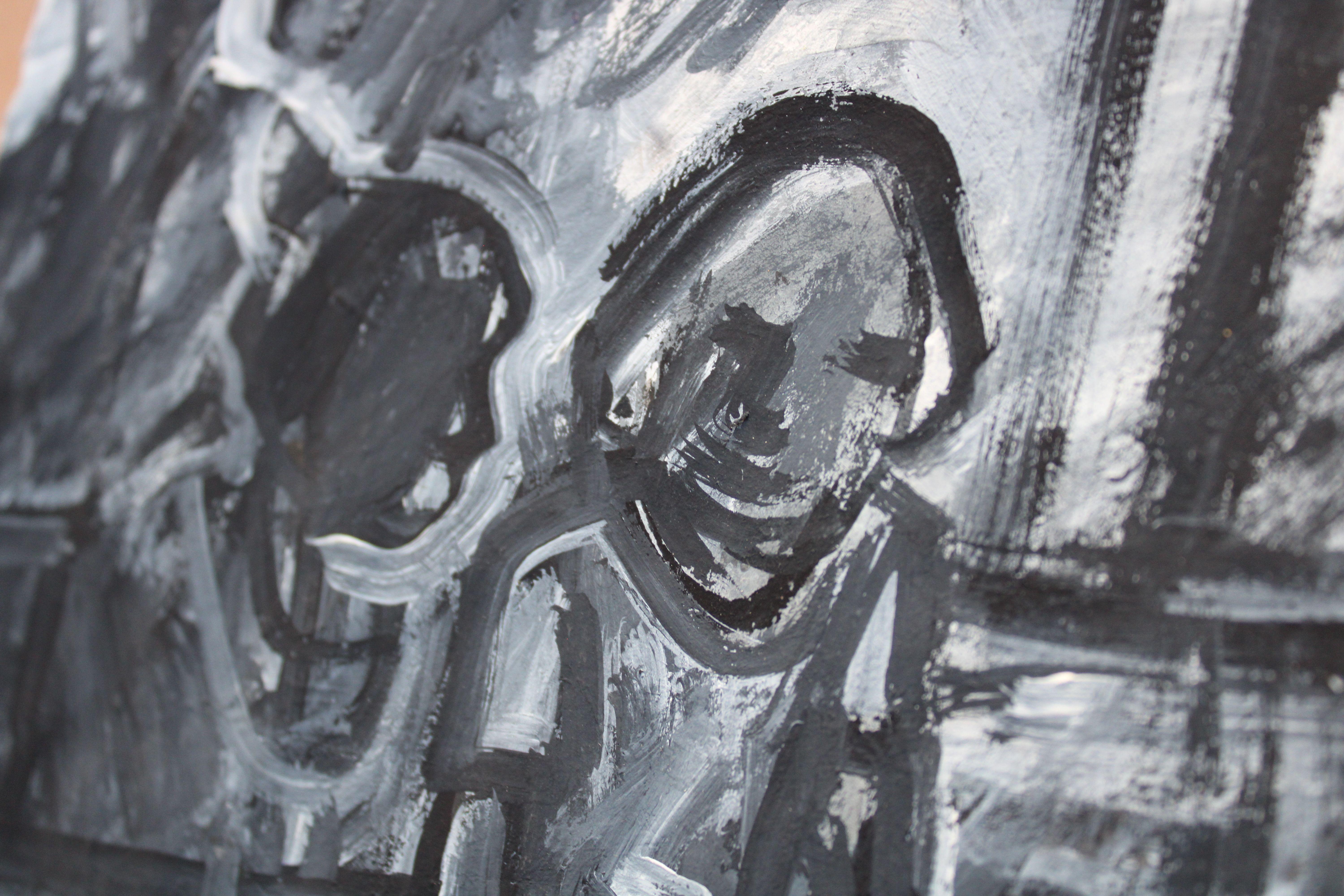Due al bar. 2023, guazzo, carta, 25 x 25 cm in vendita 2