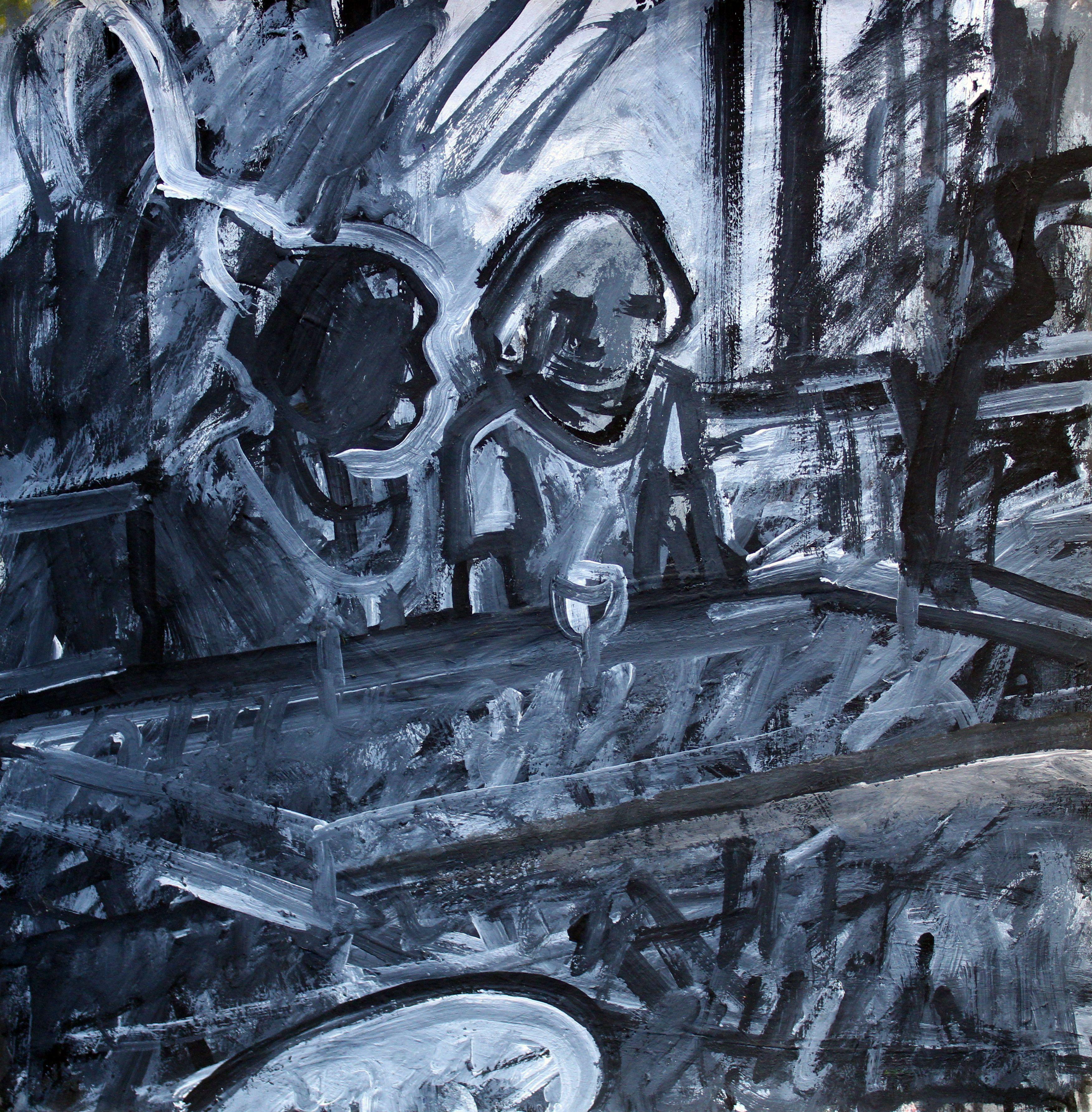 Due al bar. 2023, guazzo, carta, 25 x 25 cm