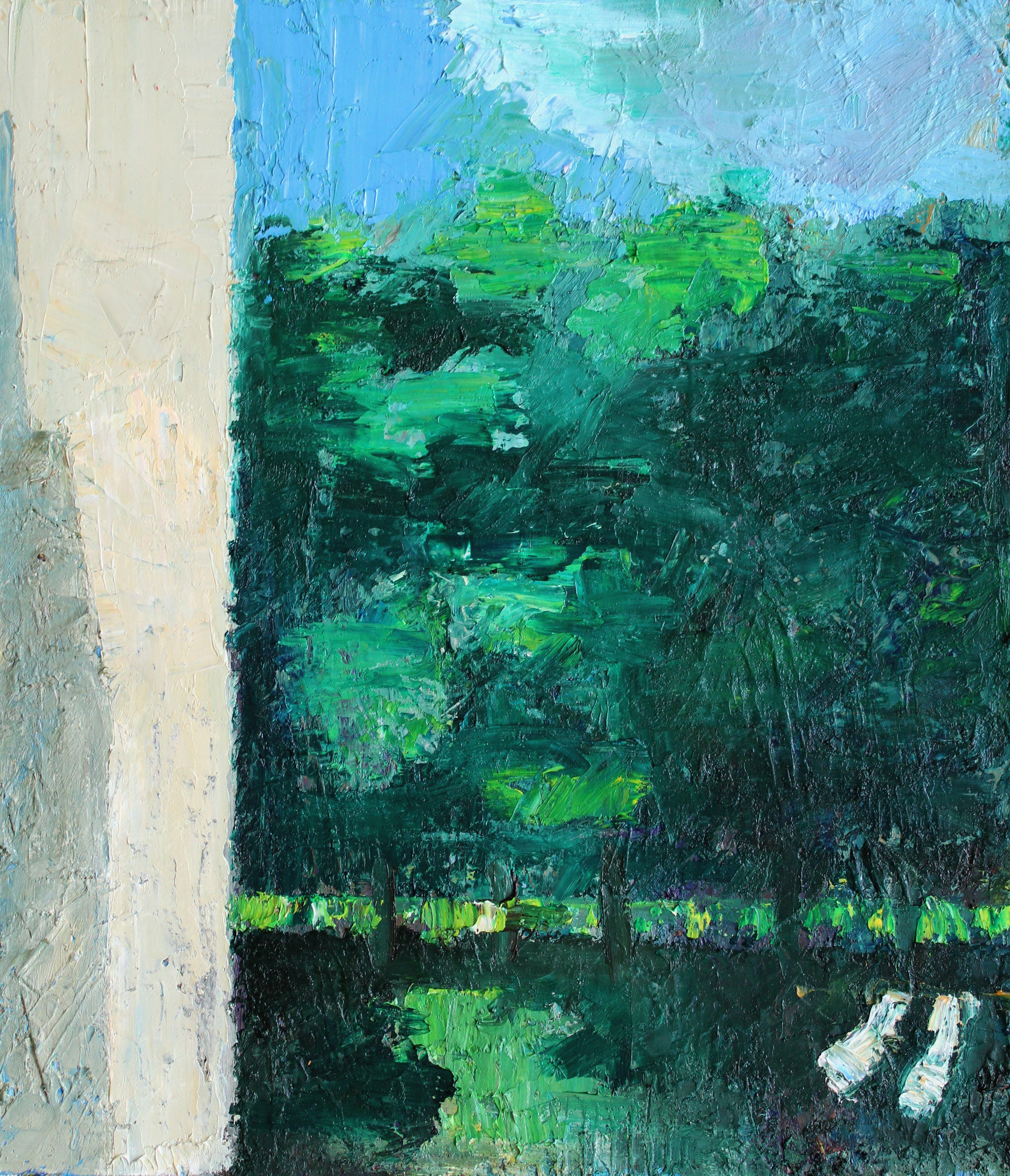 Vista dalla finestra. 2024, olio su tela, 46, 5 x 40, 5 cm - Painting di Ansis Butnor
