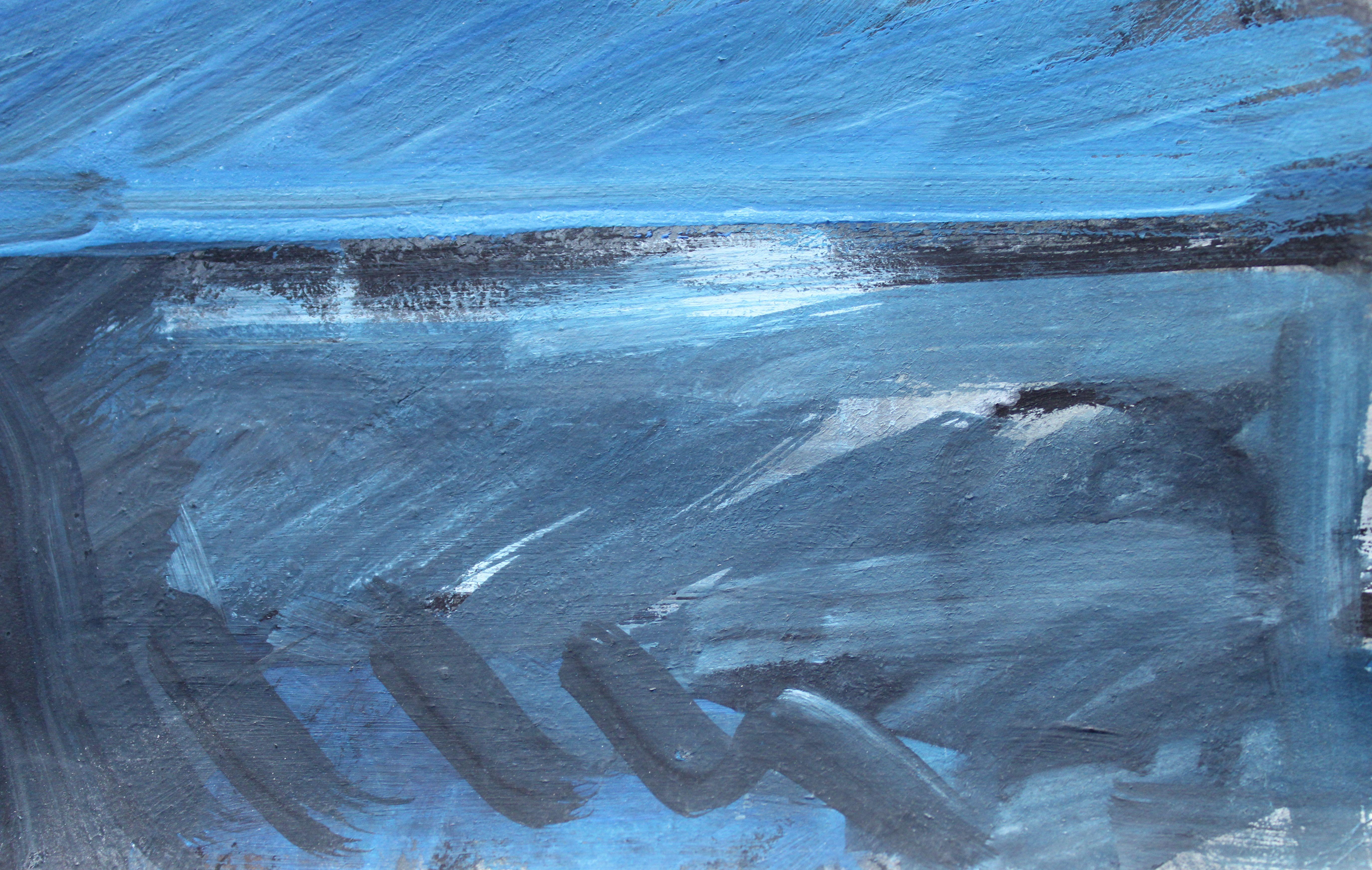 Spaziergang am Meer entlang. 2024, Gouache, Papier, 25x25 cm (Blau), Landscape Painting, von Ansis Butnor