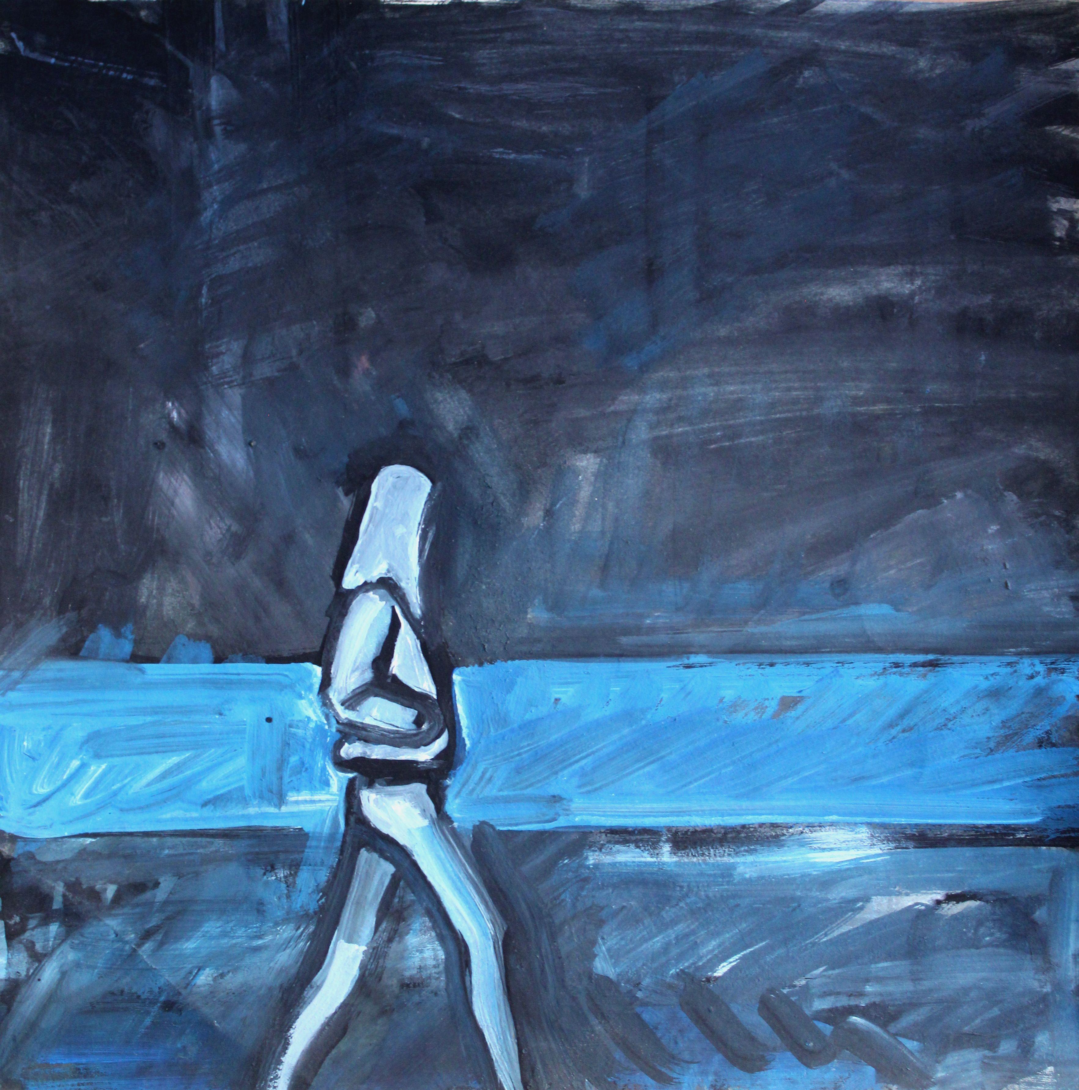 Walking along the sea. 2024, gouache, paper, 25x25 cm