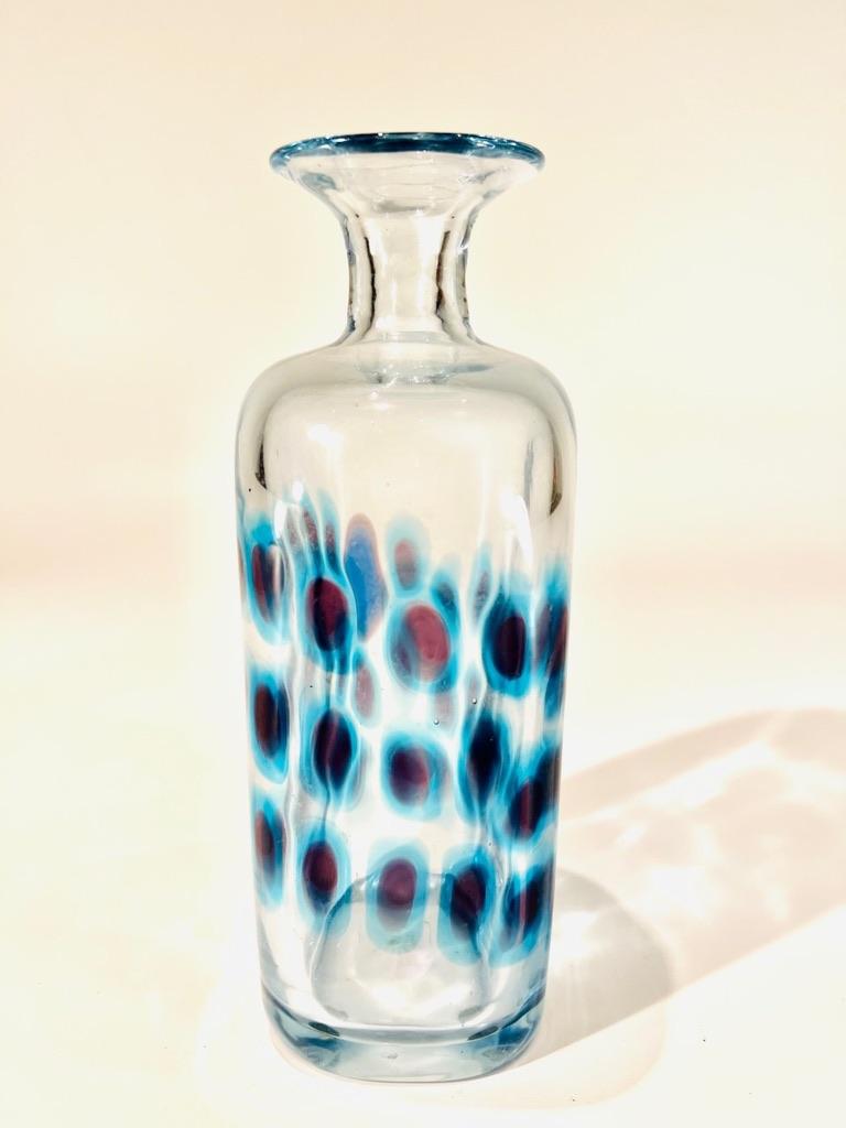 International Style Ansolo Fuga Murano Glass transparent and Blue 1950 vase For Sale