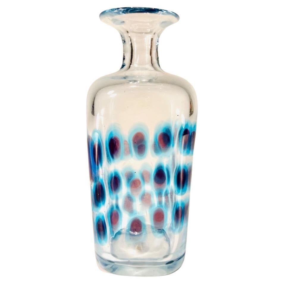 Ansolo Fuga Murano Glass transparent and Blue 1950 vase For Sale