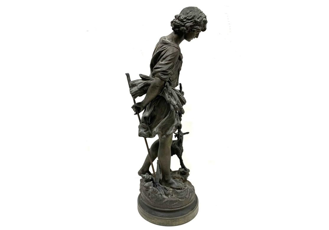American Classical Ansonia Clock Co. Spelter Figure Of Boy With Goat For Sale
