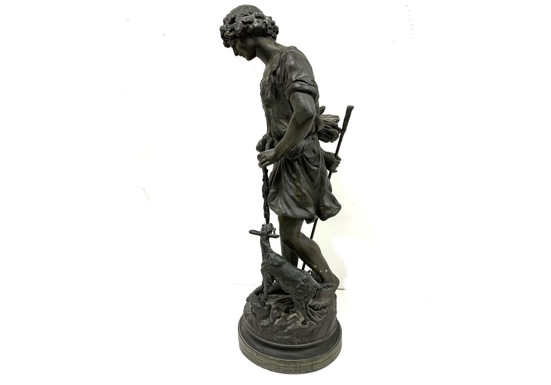 American Ansonia Clock Co. Spelter Figure Of Boy With Goat For Sale