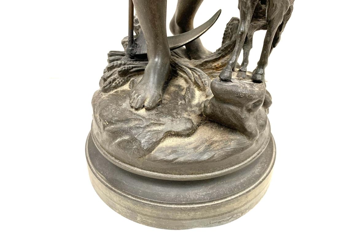 Ansonia Clock Co. Spelter Figure Of Boy With Goat In Fair Condition For Sale In Bridgeport, CT