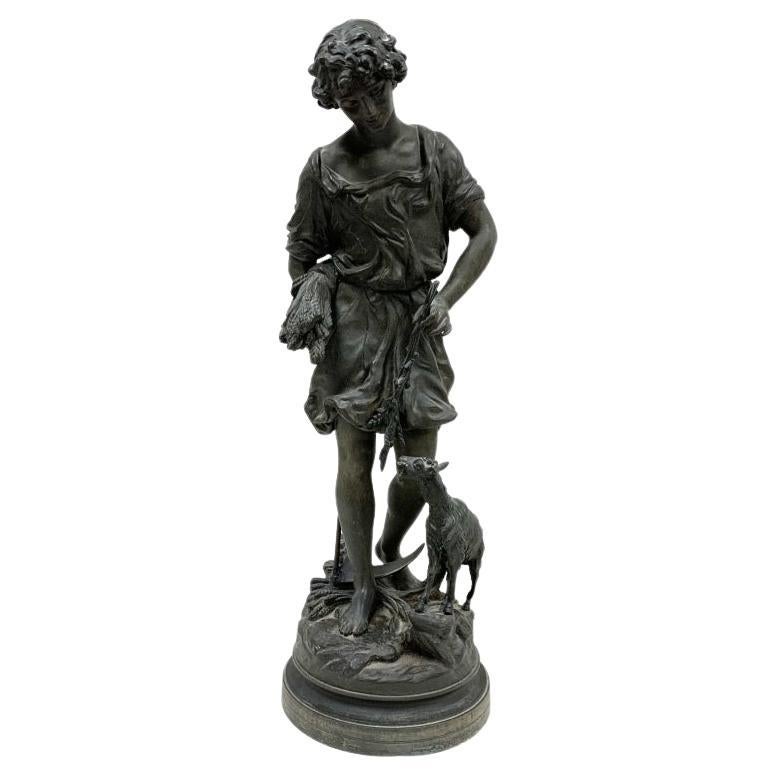 Ansonia Clock Co. Spelter Figure Of Boy With Goat For Sale