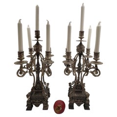Ansonia Pareja de candelabros de plata de 5 luces del Aesthetic Movement Siglo XIX