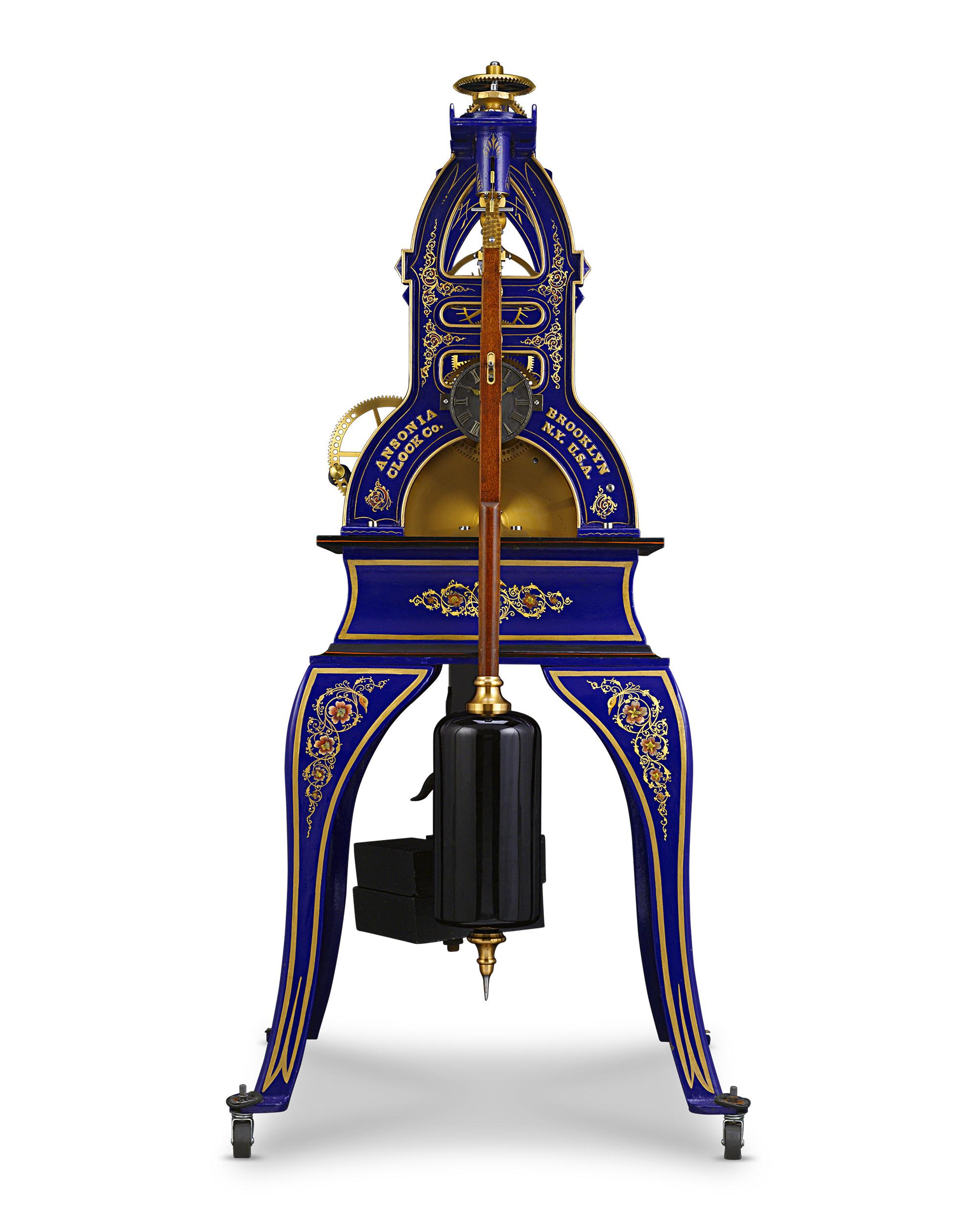 This remarkable 1895 illumination regulator tower clock is an incredibly rare masterpiece. This clock is one of only a few four-train tower clocks ever produced by the esteemed Ansonia Clock Company. Beautifully preserved, this spectacular tower