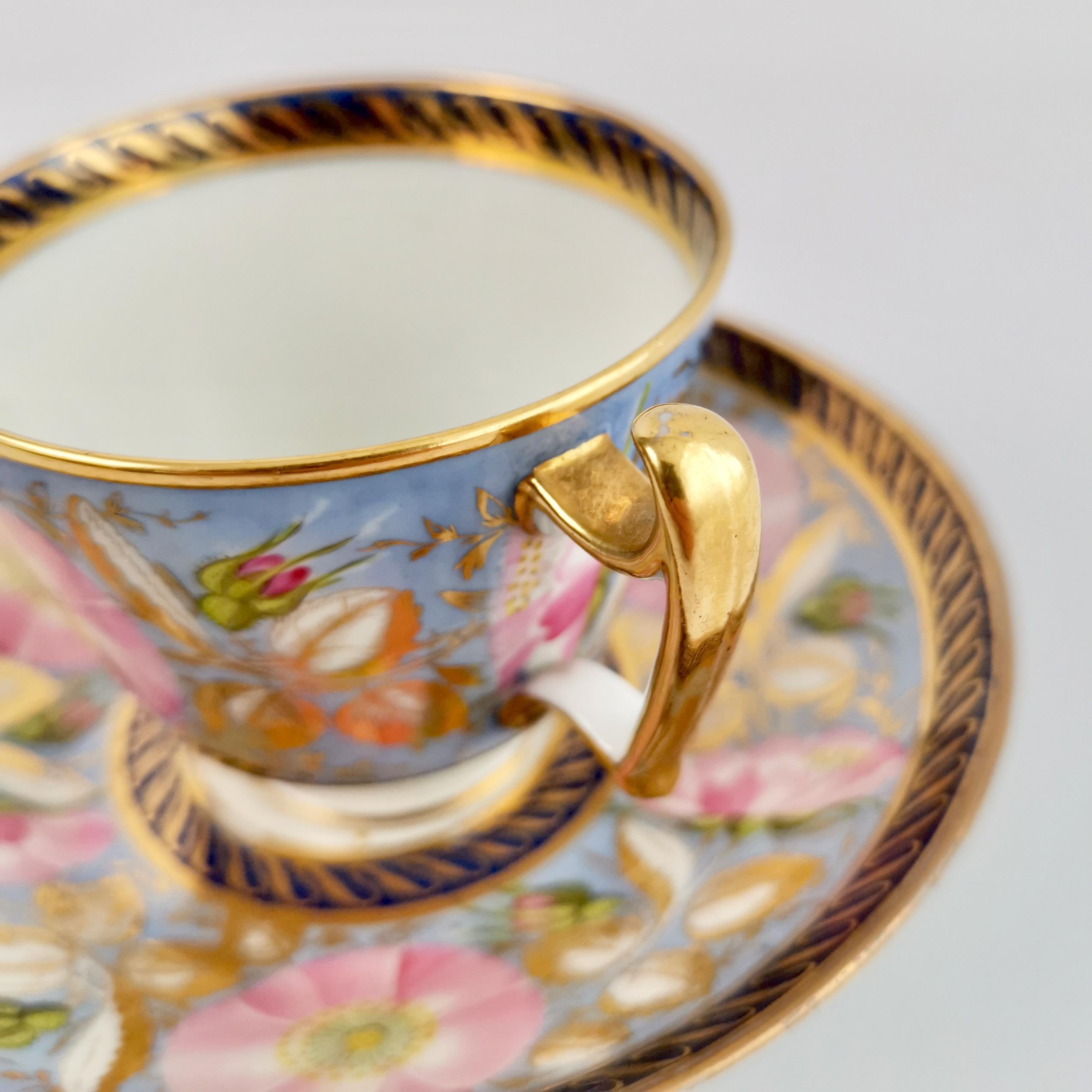 Anstice Horton & Rose Coffee Cup, Periwinkle and Pink Roses, Regency ca 1812 5