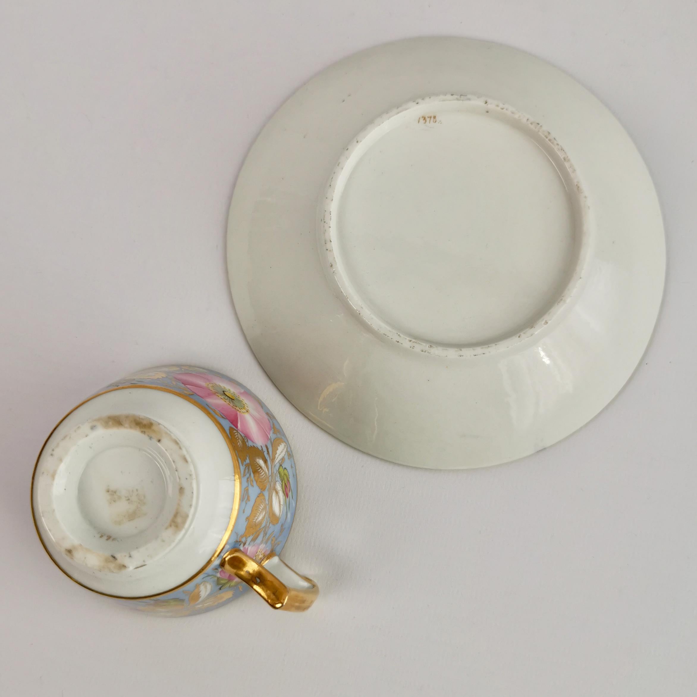 Anstice Horton & Rose Coffee Cup, Periwinkle and Pink Roses, Regency ca 1812 6